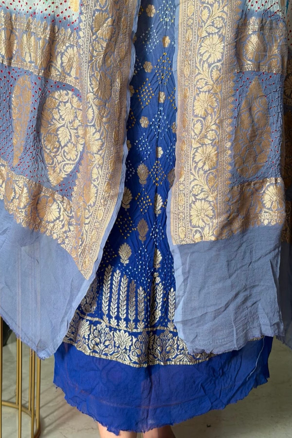 Banarasi khaddi georgette with red Bandhani full set!!!