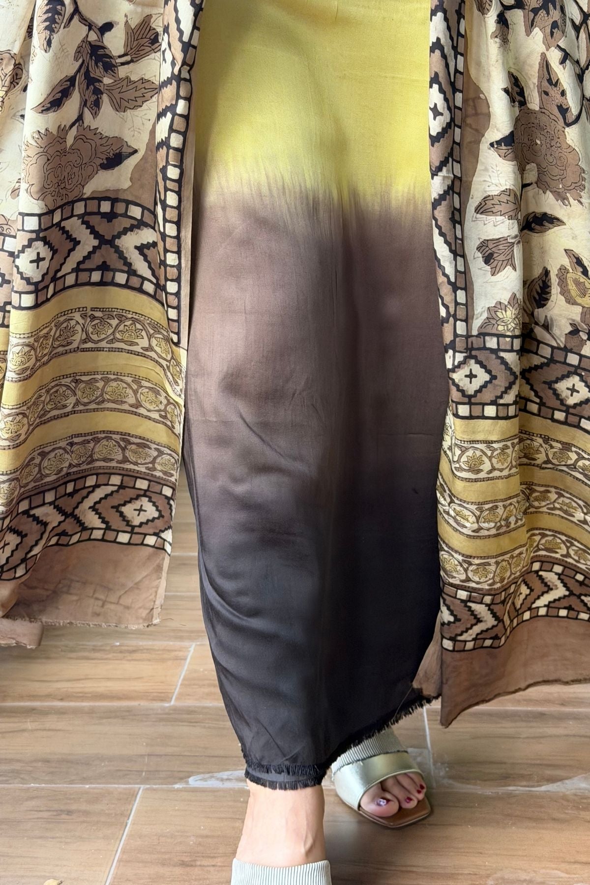 Ombré dyed modal kurta fabric with vegetable Handblock dyed dupatta!!