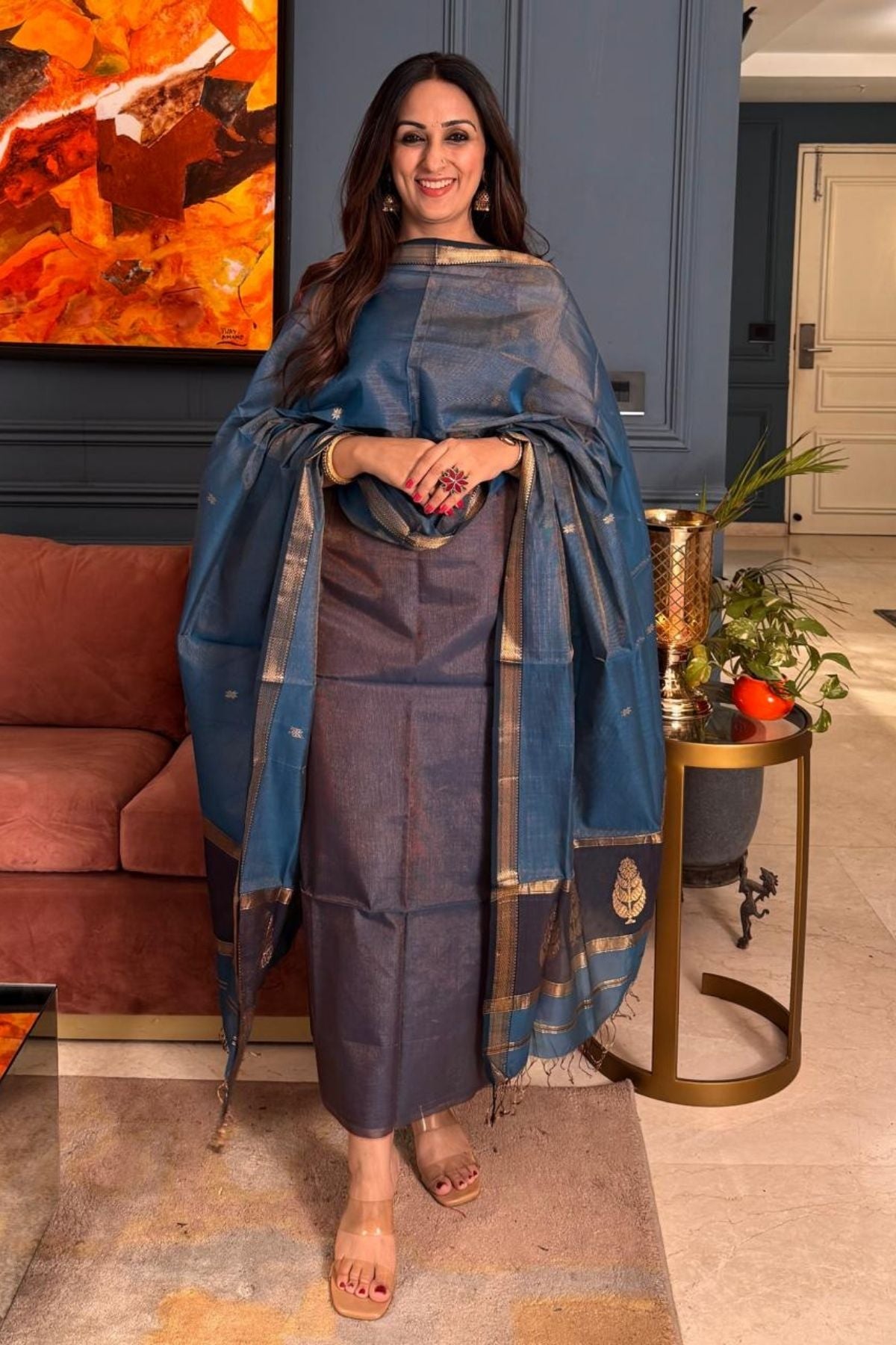 Handloom tissue Maheshwari silk kurta dupatta set