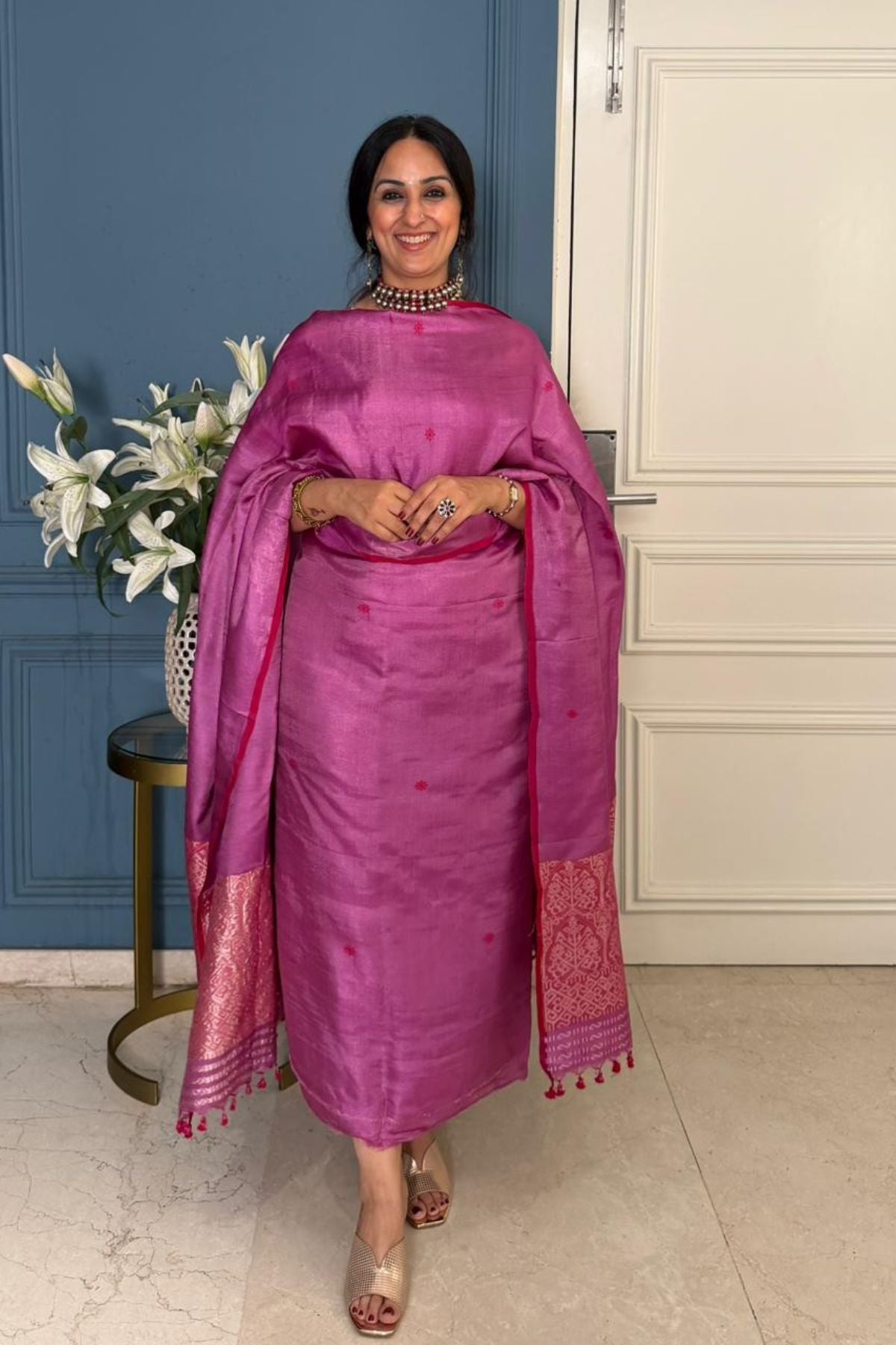 Tangail weave on Pure Tussar Silk -Kurta Dupatta set