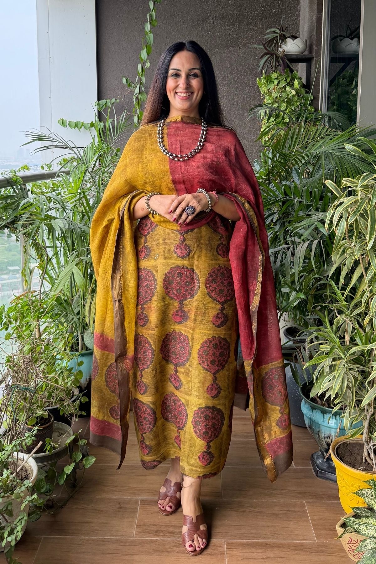 Handblocked with Pomegranate peel kurta dupatta sets in Maheshwari!!