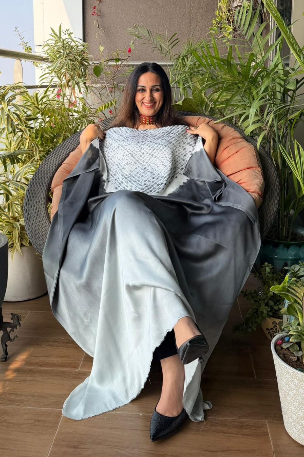 Handblocked Shibori shaded kurta on pure Modal