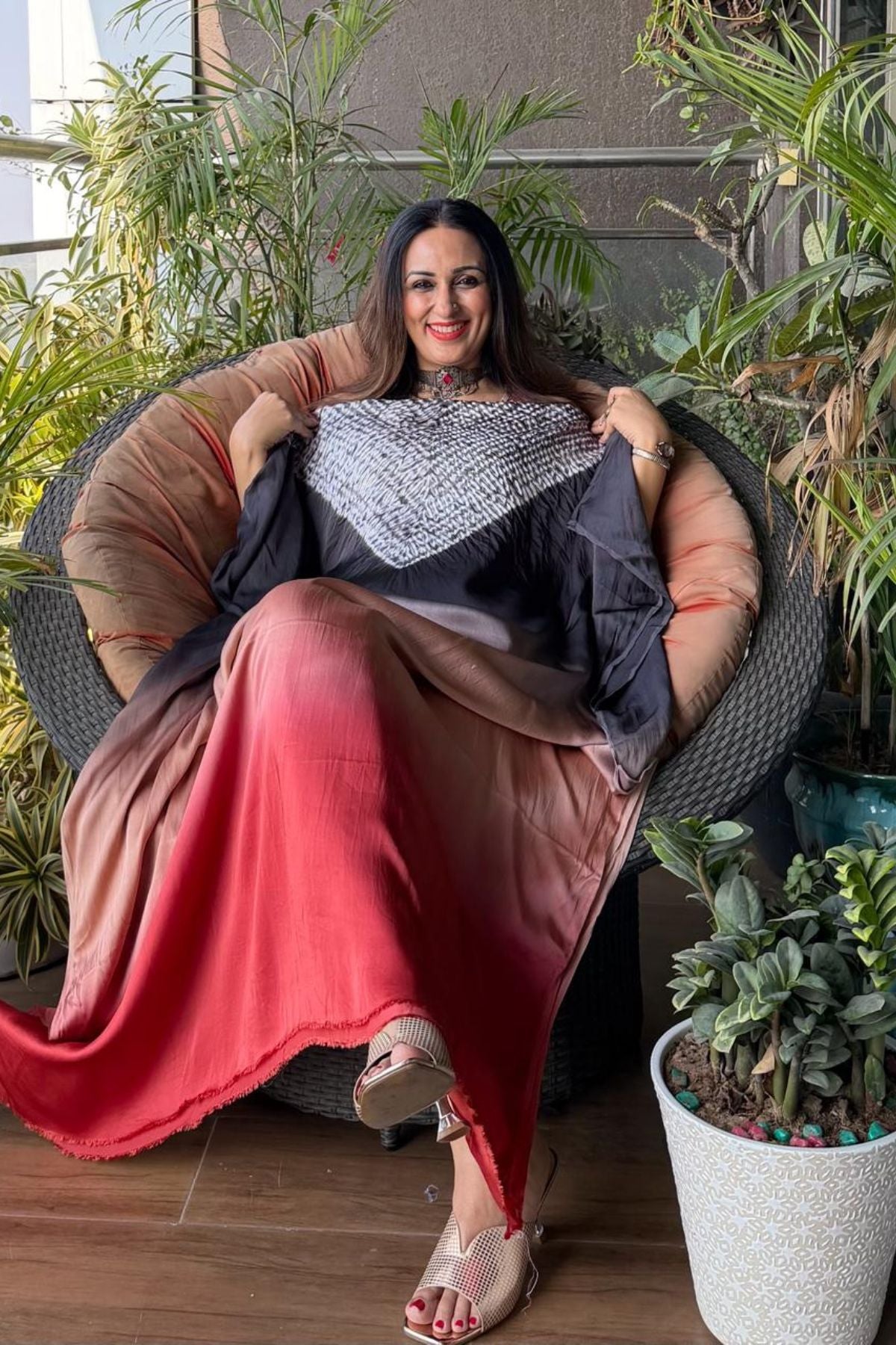 Handblocked Shibori shaded kurta on pure Modal