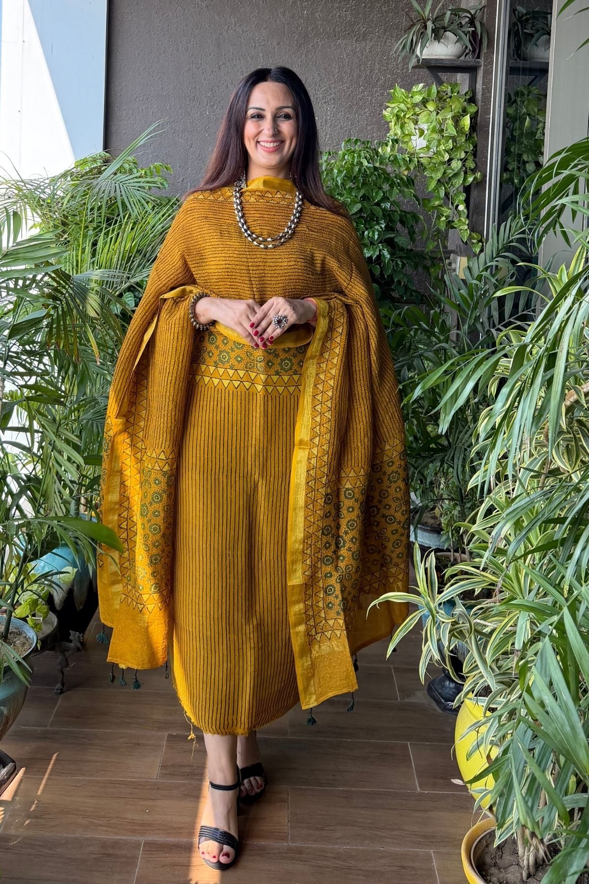 Ajrakh On Pure Linen Silk