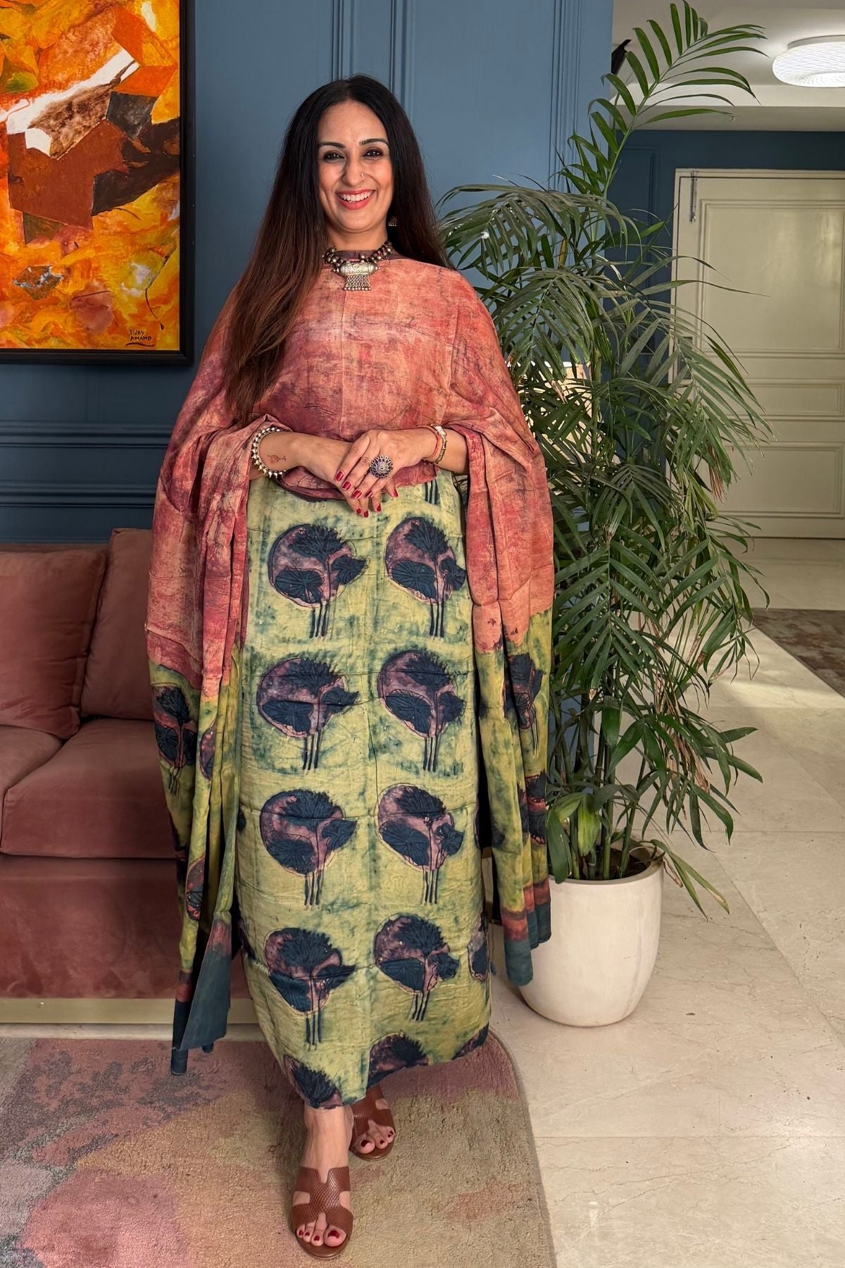 Pomegranate peel Handblock on Premium Modal fabric!!