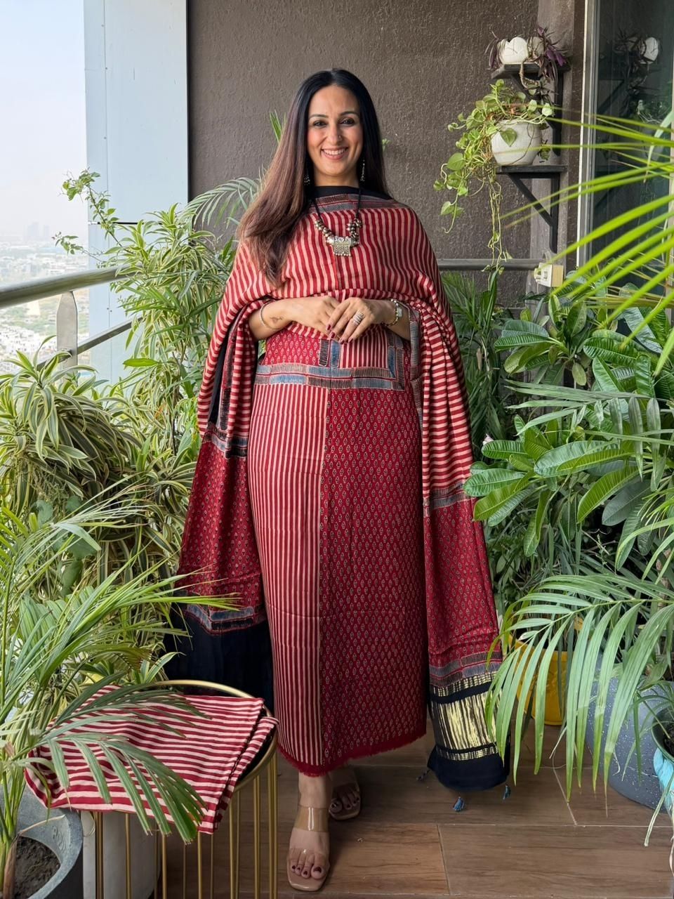 Handblocked Ajrakh full sets in modal with Lagdi patta on dupatta!!