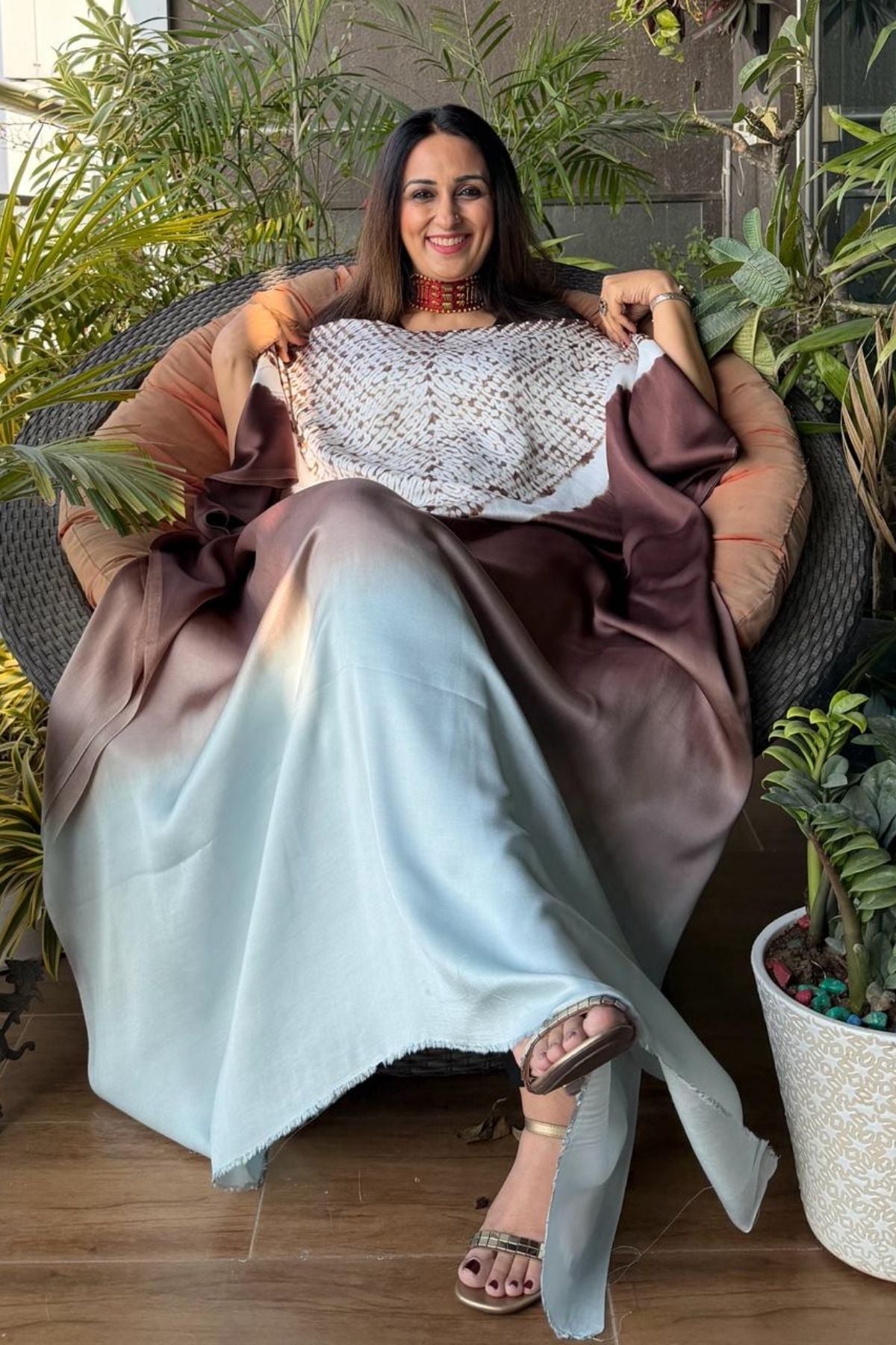 Handblocked Shibori shaded kurta on pure Modal