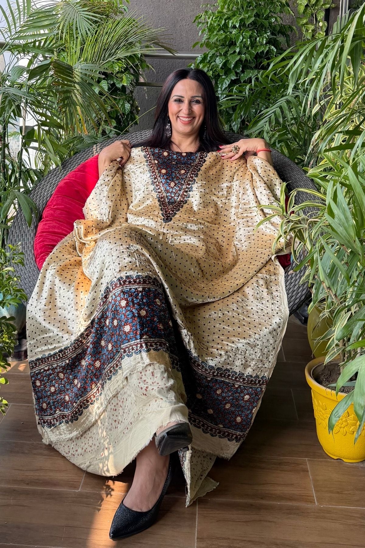 Handblocked Ajrakh kurta fabric only!!