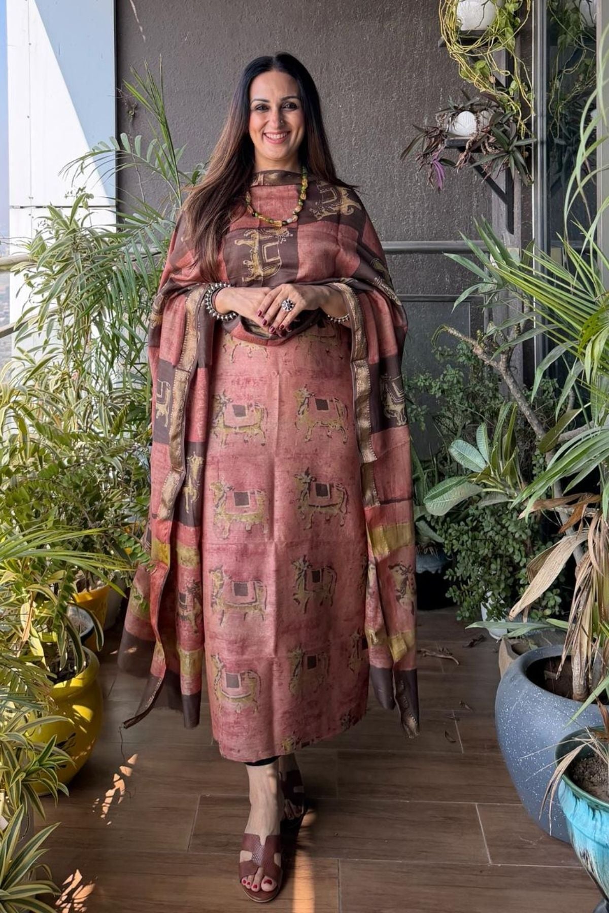 Handblocked with Pomegranate peel kurta dupatta sets in Maheshwari!!