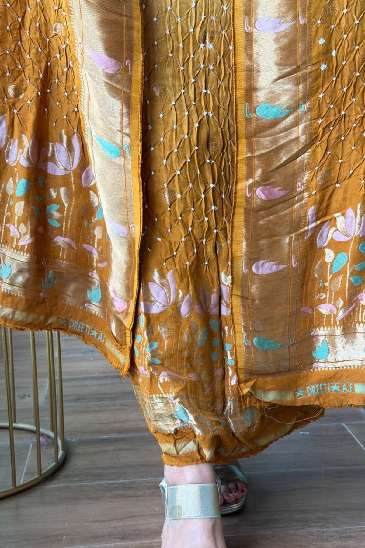 Pure gaji silk full set with hand done bandhani and zari weaving!!