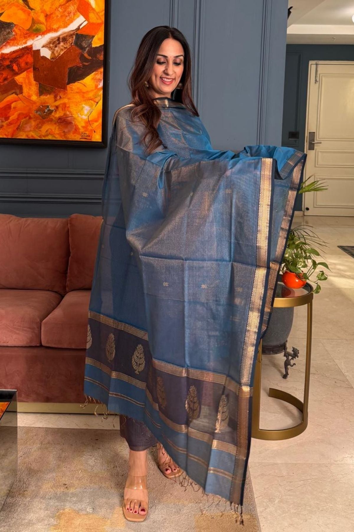 Handloom tissue Maheshwari silk kurta dupatta set