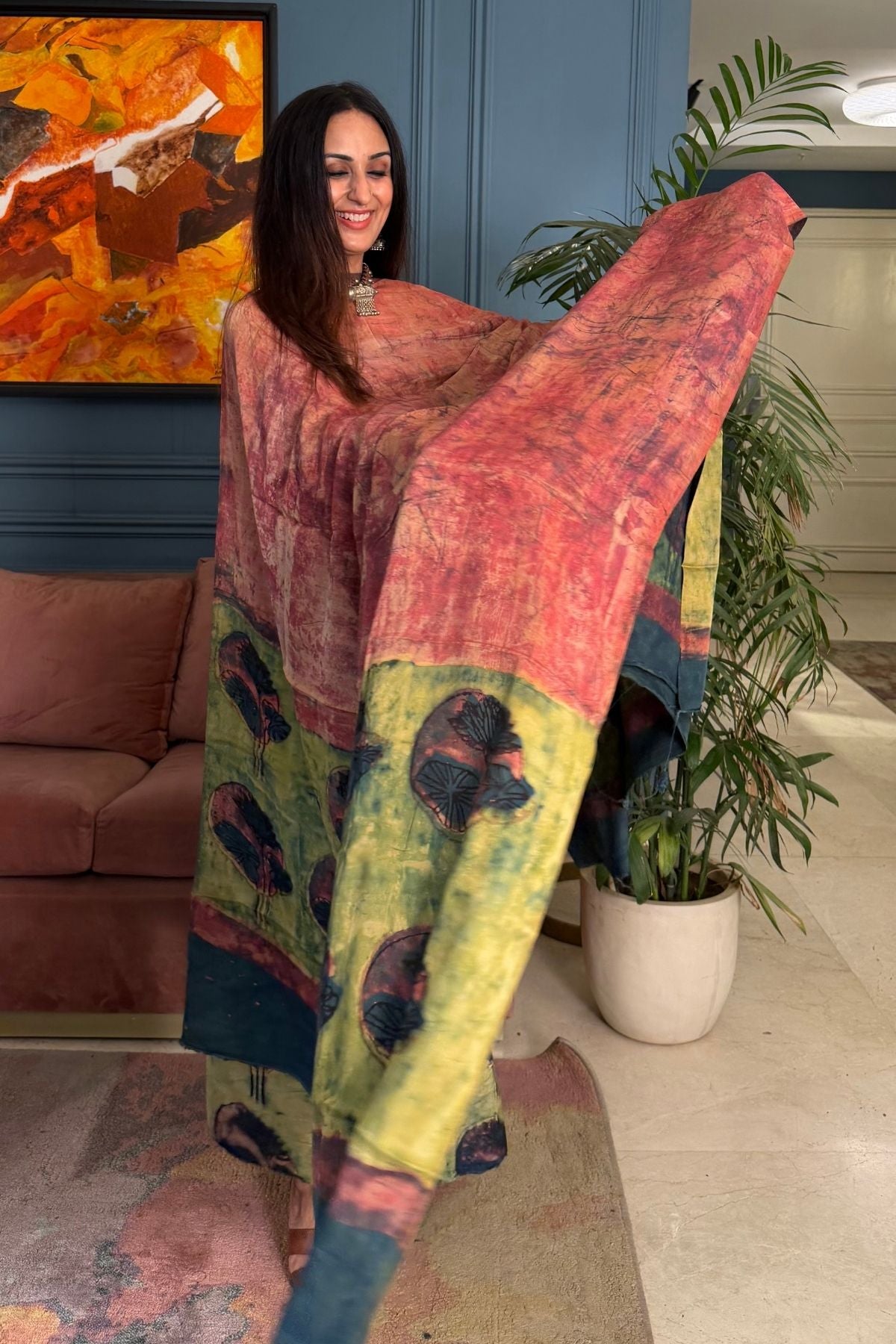Pomegranate peel Handblock on Premium Modal fabric!!