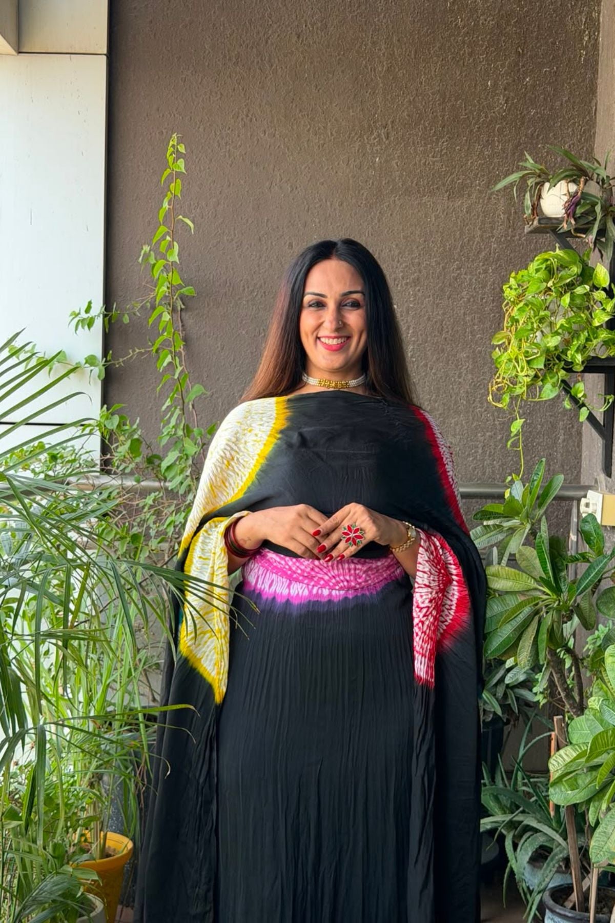 Hand Shibori on pure modal Satin-Kurta and dupatta set!!
