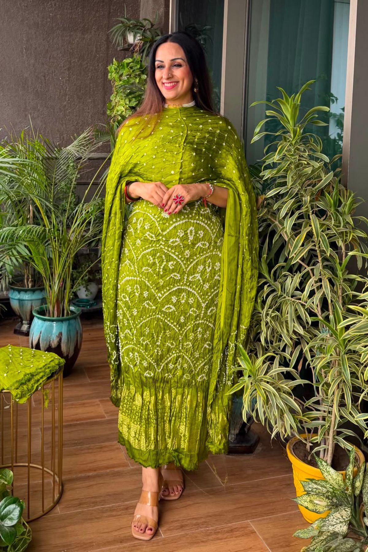 Pure modal silk full set with hand done bandhani and zari weaving!!