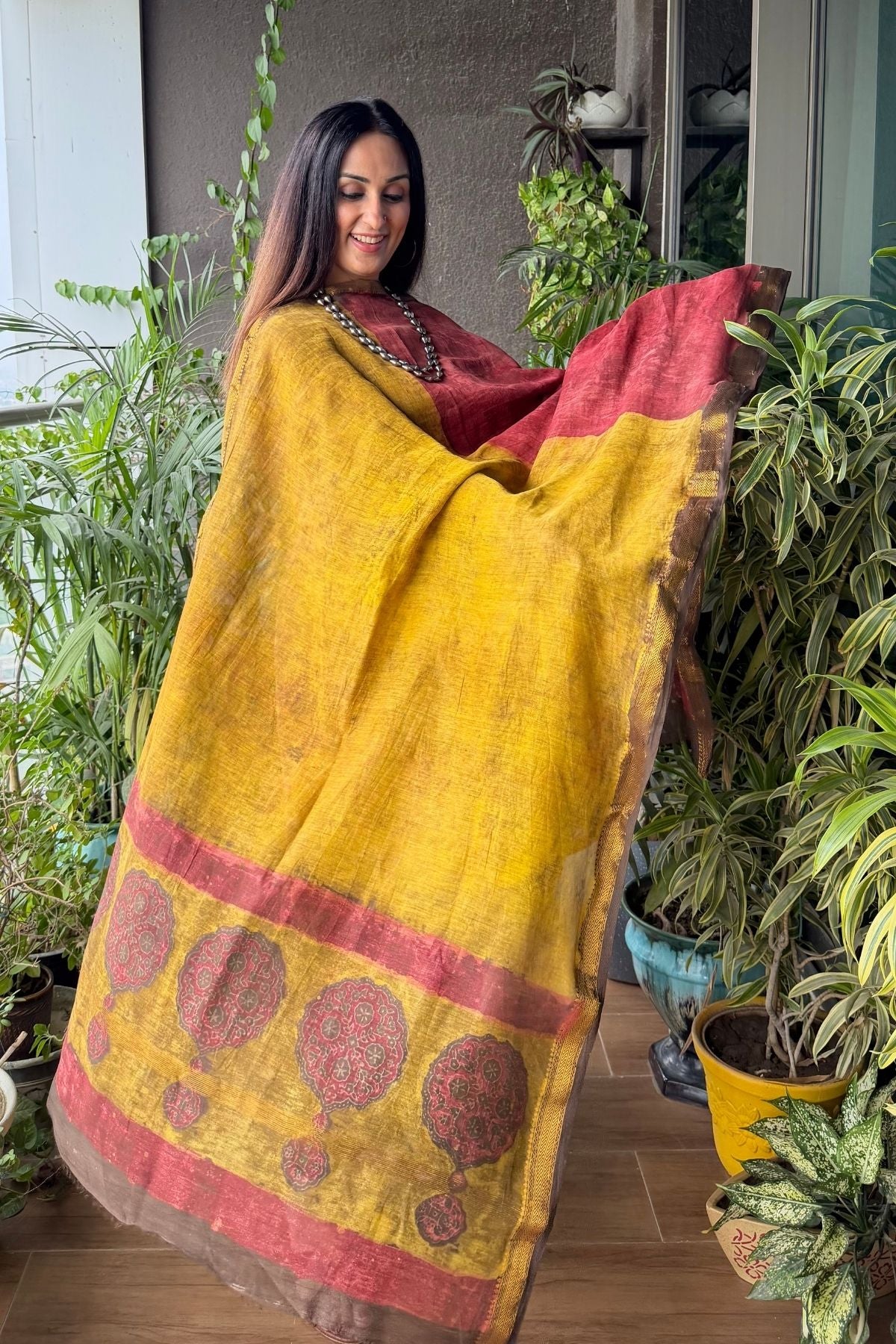 Handblocked with Pomegranate peel kurta dupatta sets in Maheshwari!!