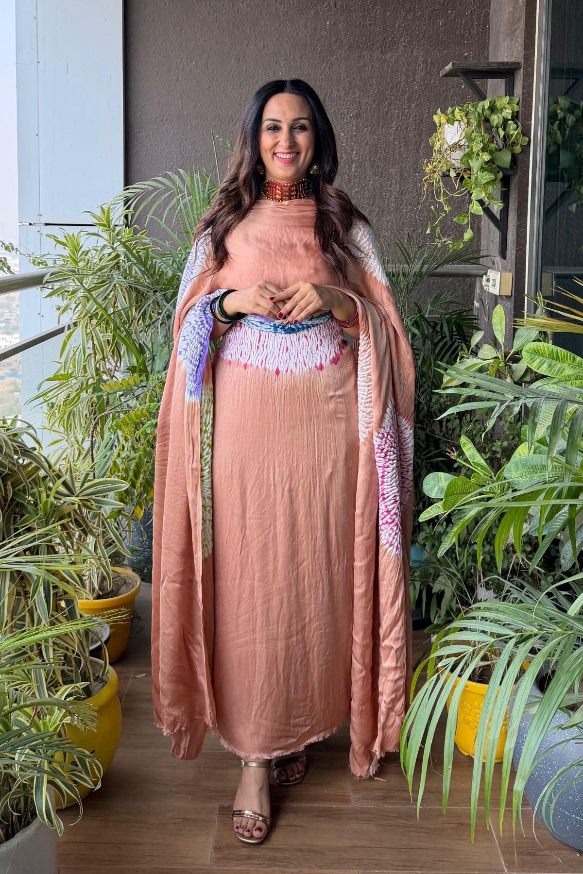 Hand Shibori on pure modal Satin-Kurta and dupatta set!!