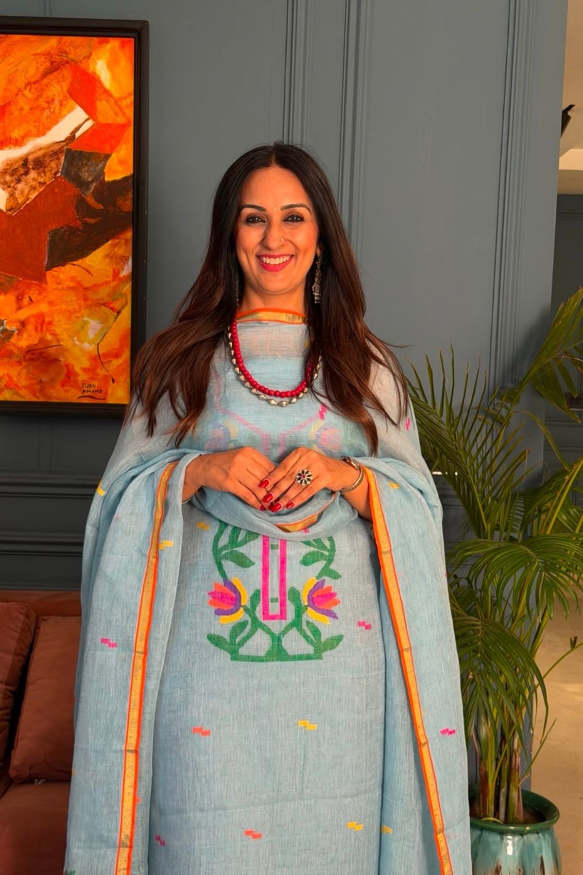 Jamdani weave kurta dupatta set on 100 count linen by linen!!