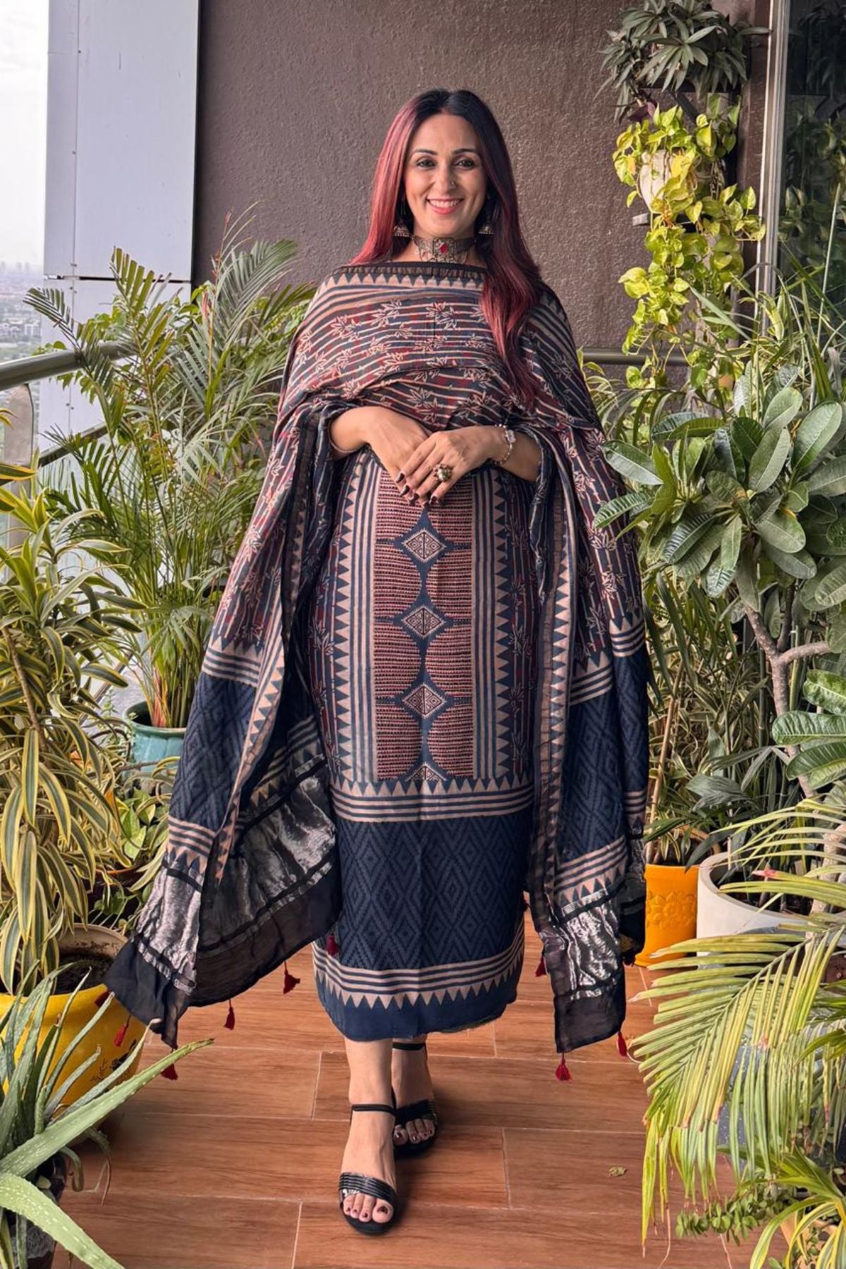 Ajrakh Pure Chanderi Silk Kurta Dupatta Sets with Lagdi patta