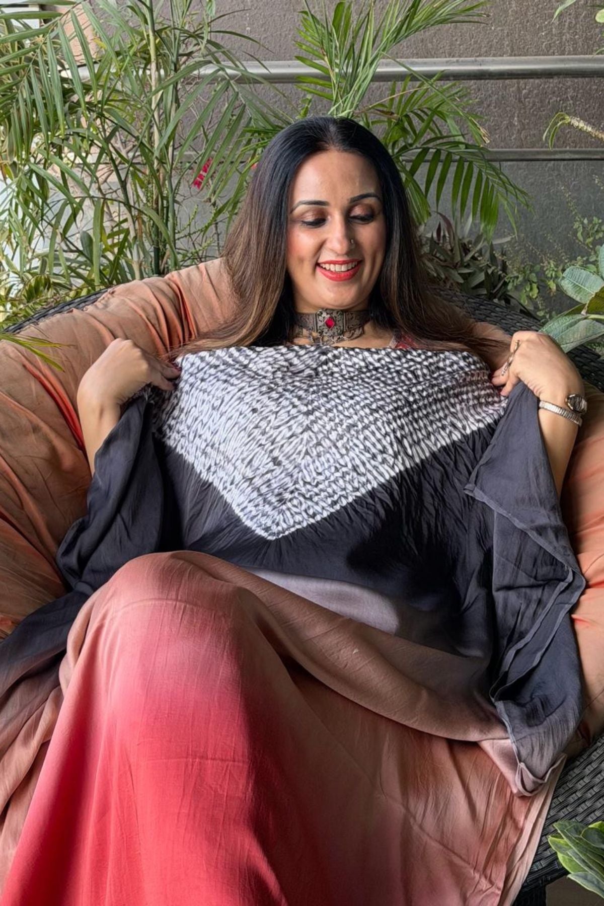 Handblocked Shibori shaded kurta on pure Modal