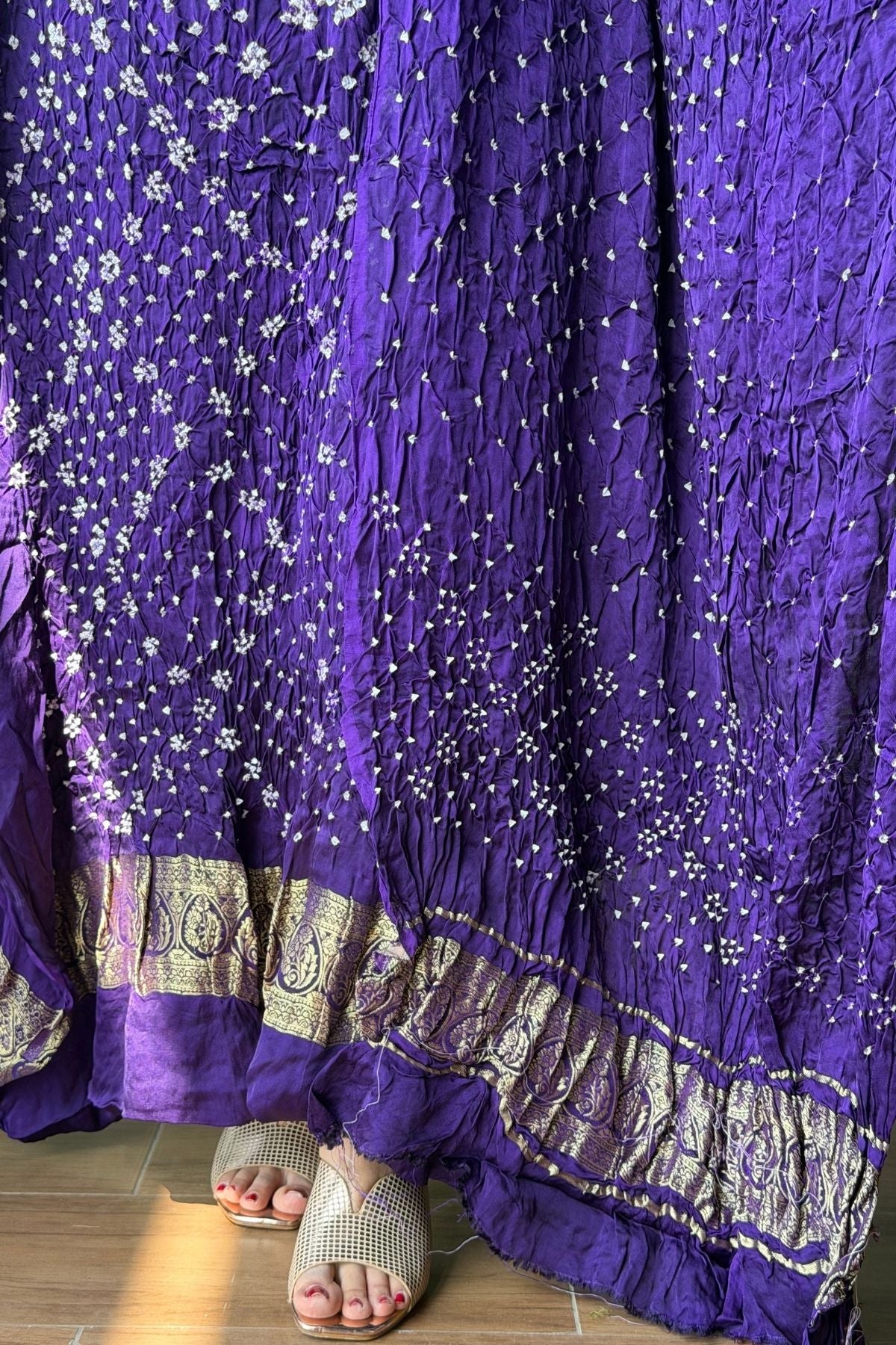 Pure modal silk full set with hand done bandhani and zari weaving!!