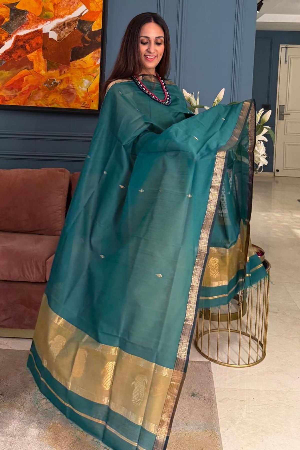 Maheshwari handloom silk by cotton kurta dupatta set