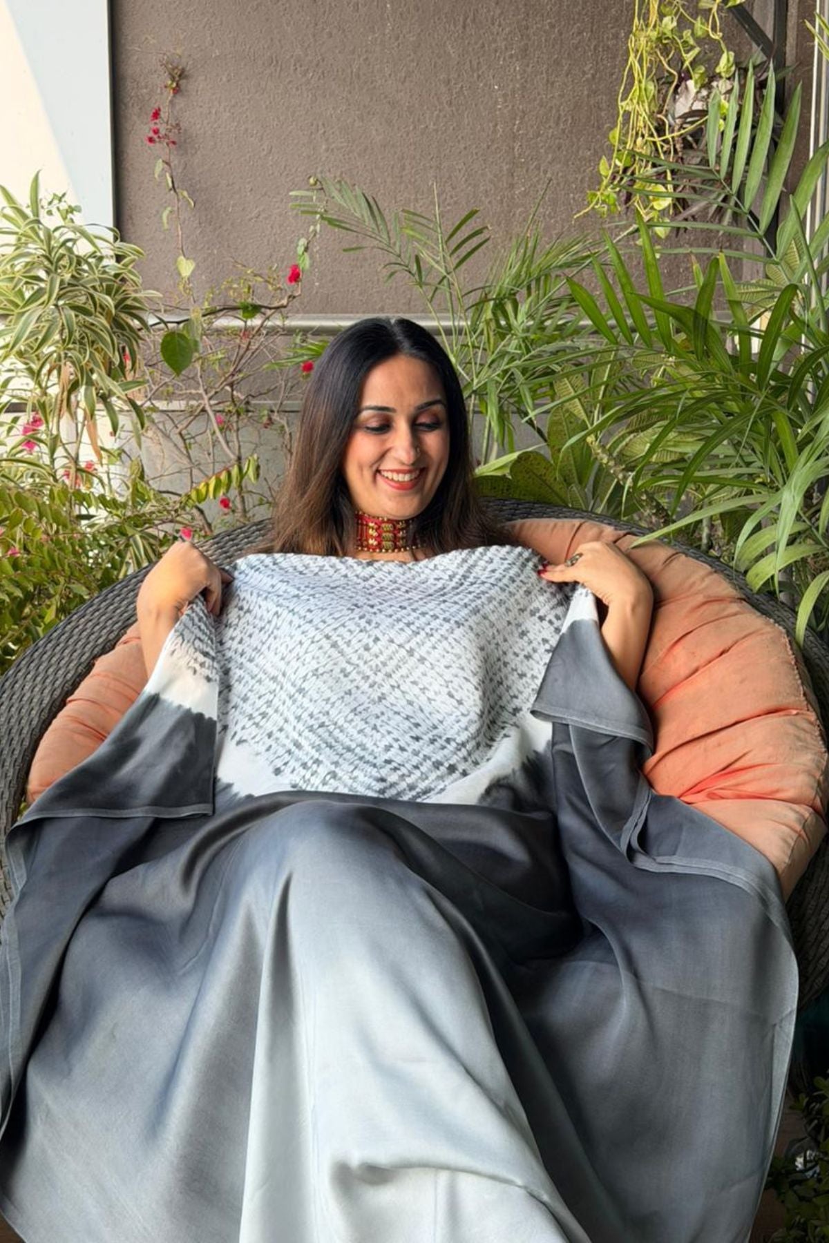 Handblocked Shibori shaded kurta on pure Modal