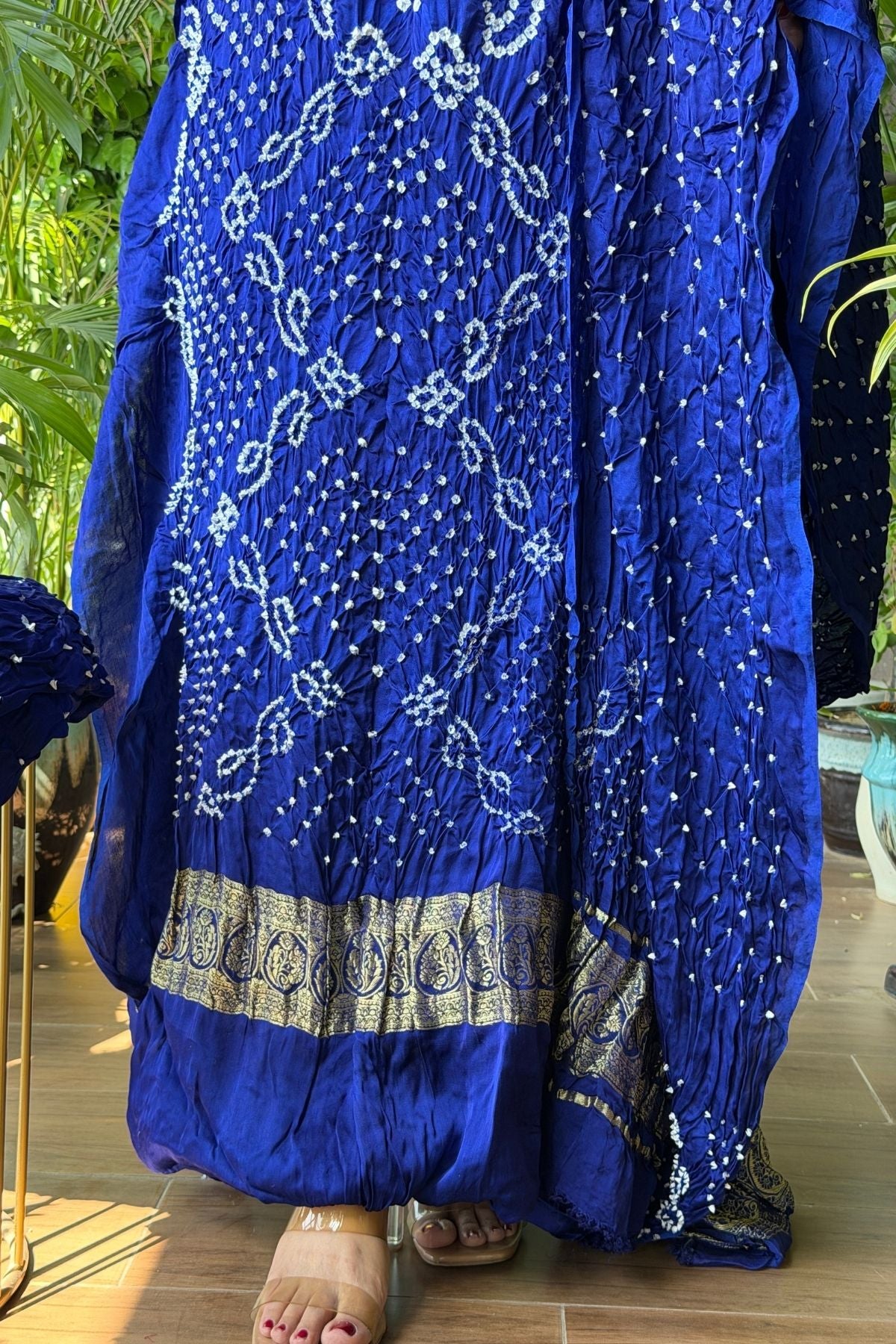 Pure modal silk full set with hand done bandhani and zari weaving!!