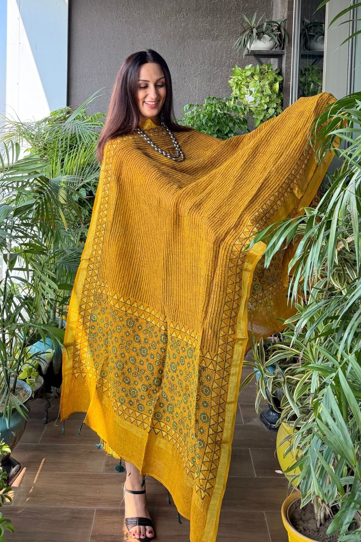 Ajrakh On Pure Linen Silk
