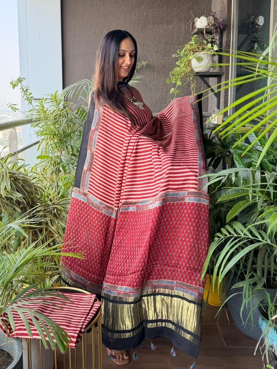 Handblocked Ajrakh full sets in modal with Lagdi patta on dupatta!!
