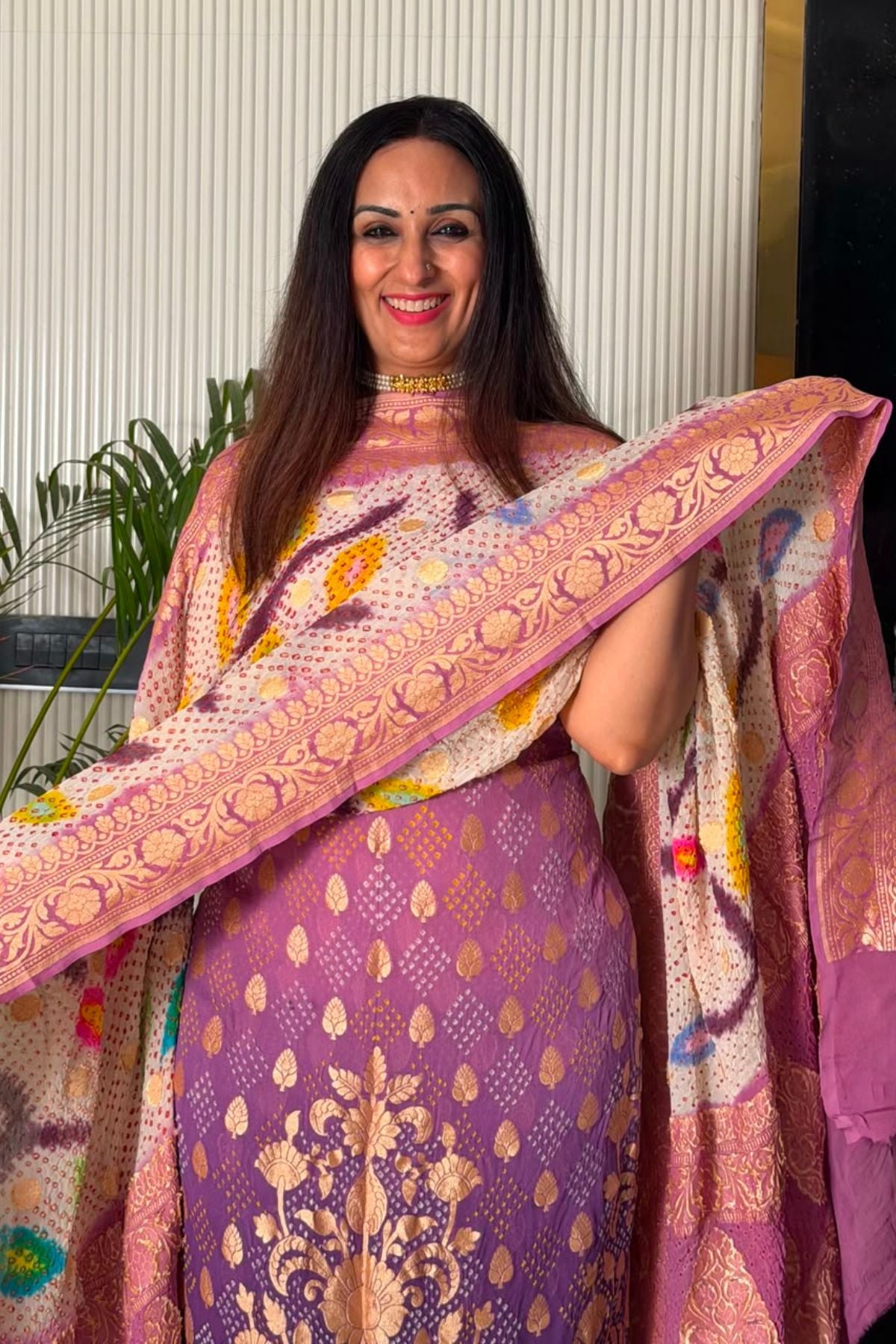 Banarasi khaddi georgette with red Bandhani full set!!!