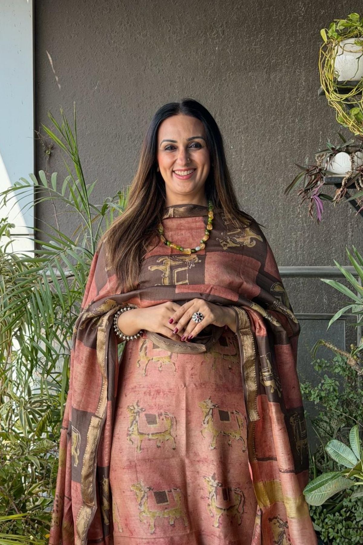 Handblocked with Pomegranate peel kurta dupatta sets in Maheshwari!!