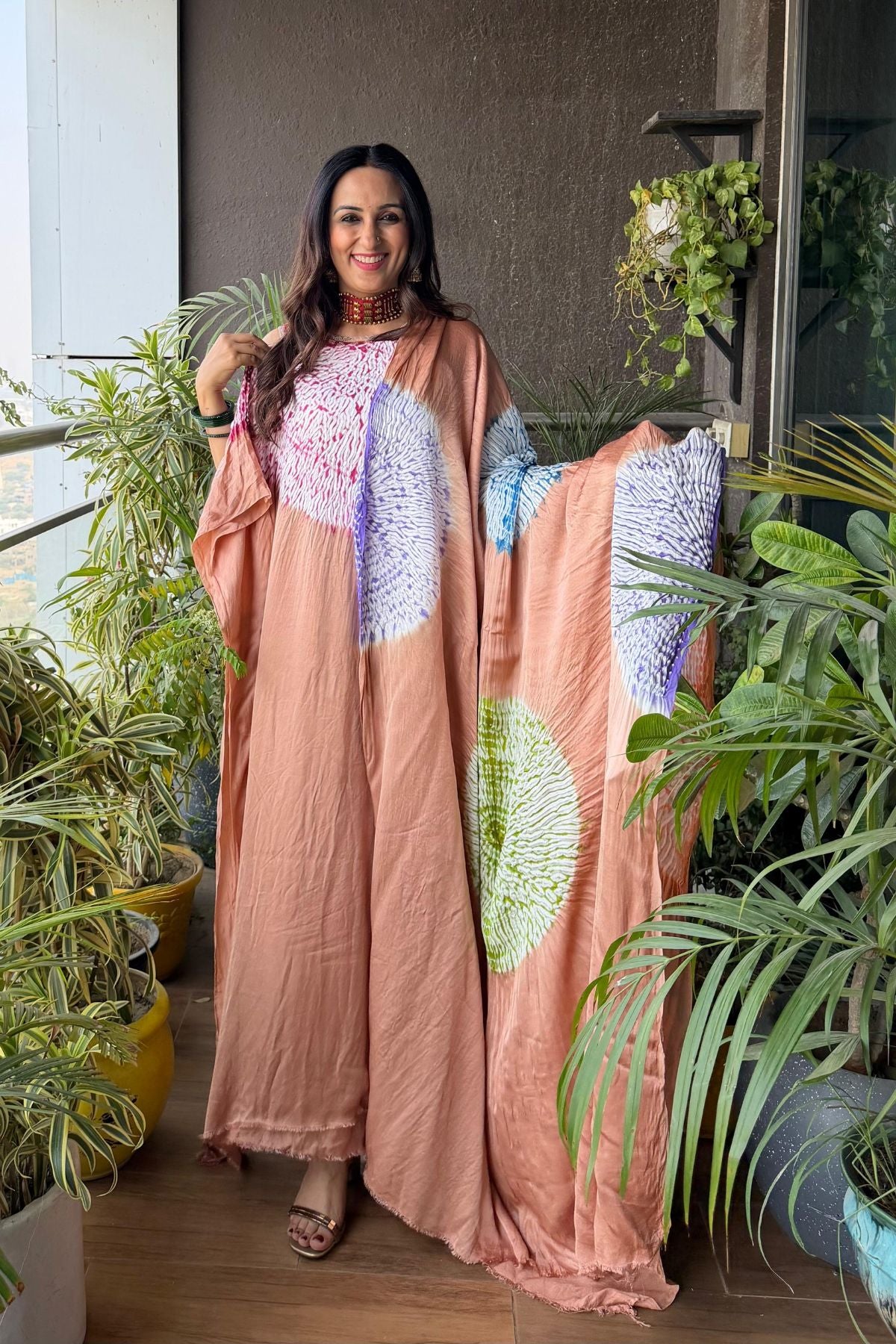 Hand Shibori on pure modal Satin-Kurta and dupatta set!!