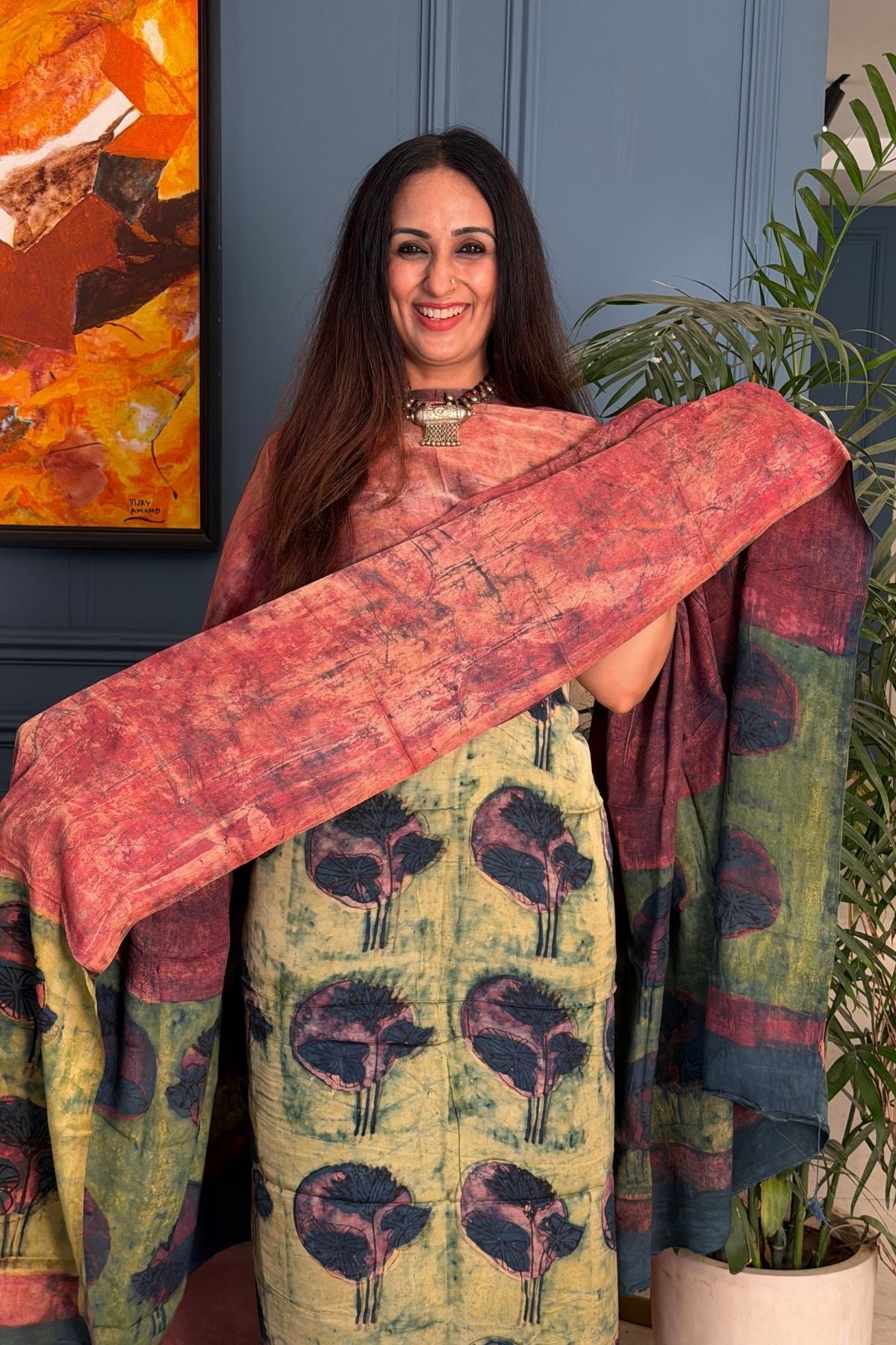 Pomegranate peel Handblock on Premium Modal fabric!!