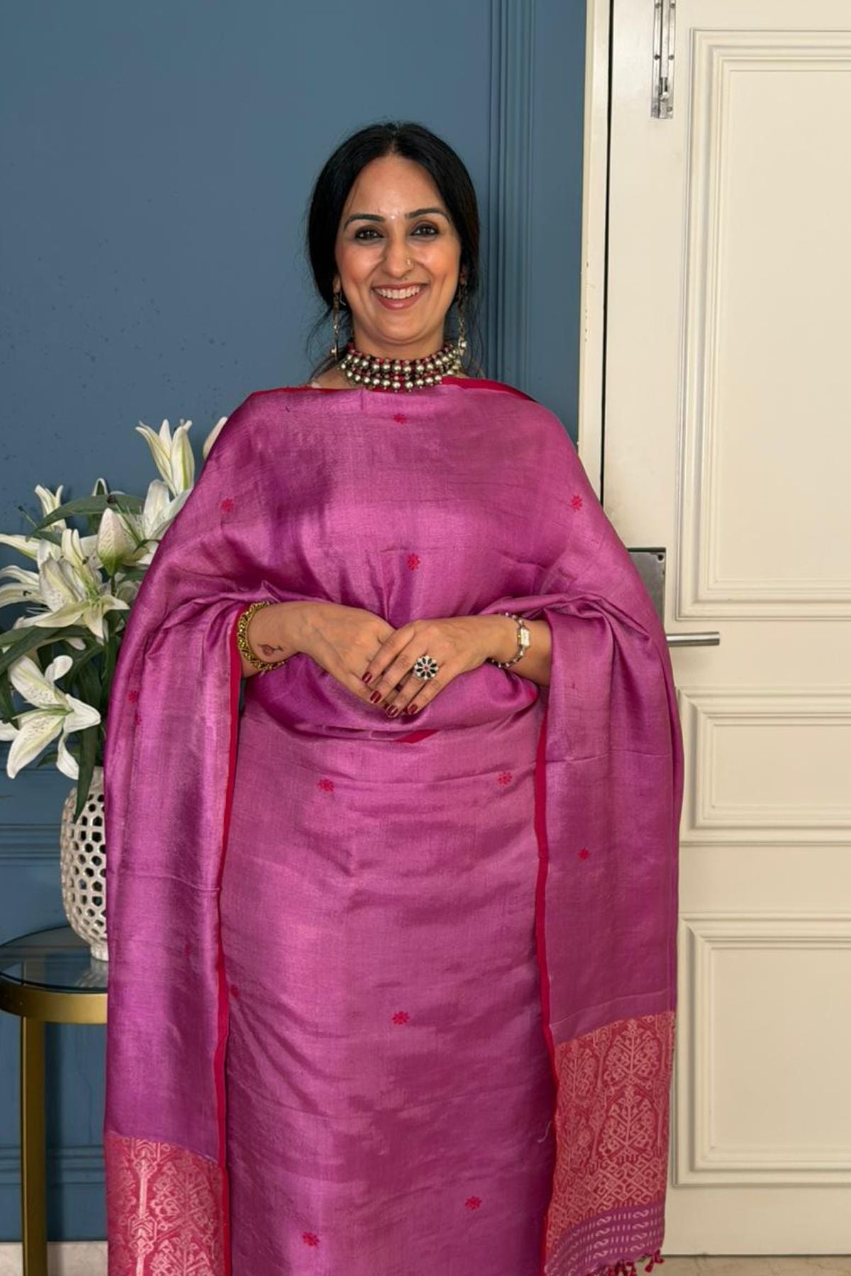 Tangail weave on Pure Tussar Silk -Kurta Dupatta set