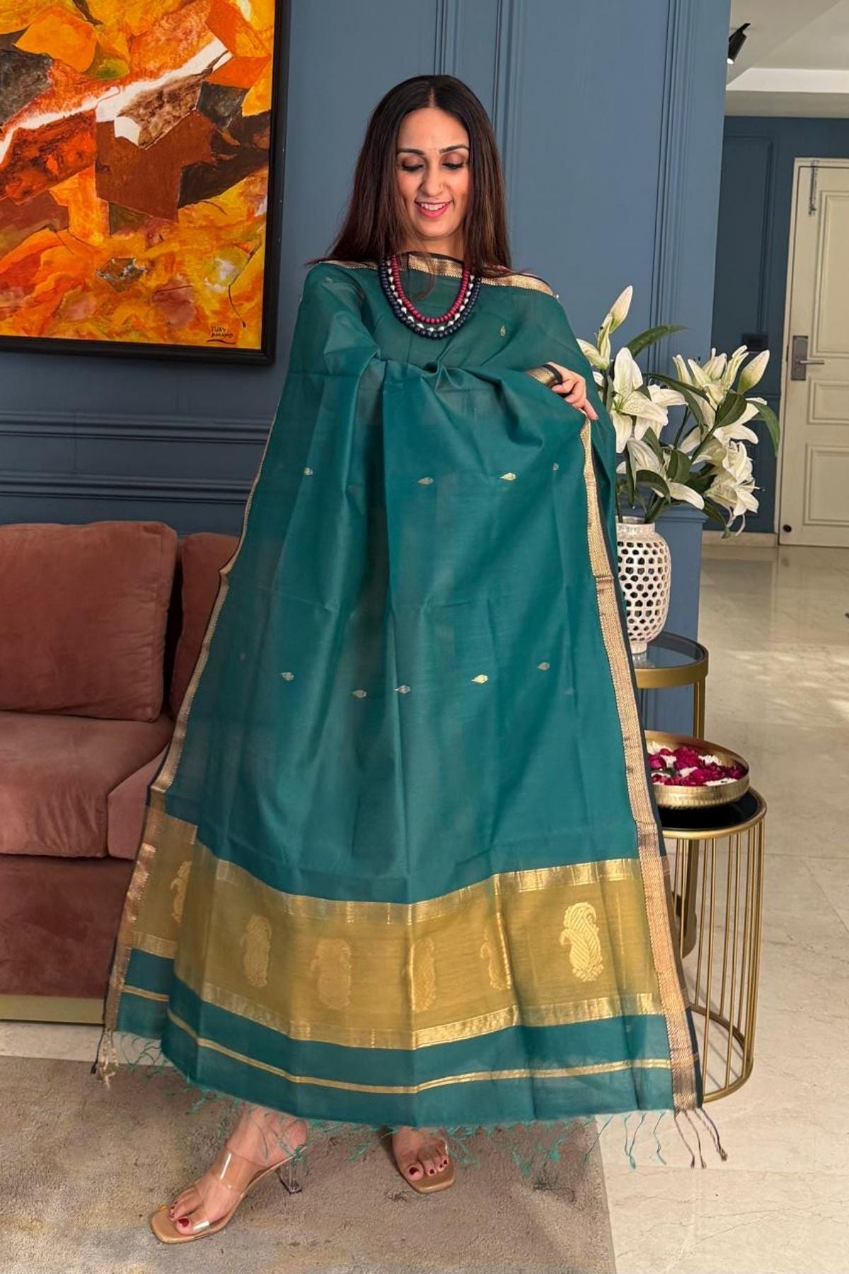 Maheshwari handloom silk by cotton kurta dupatta set