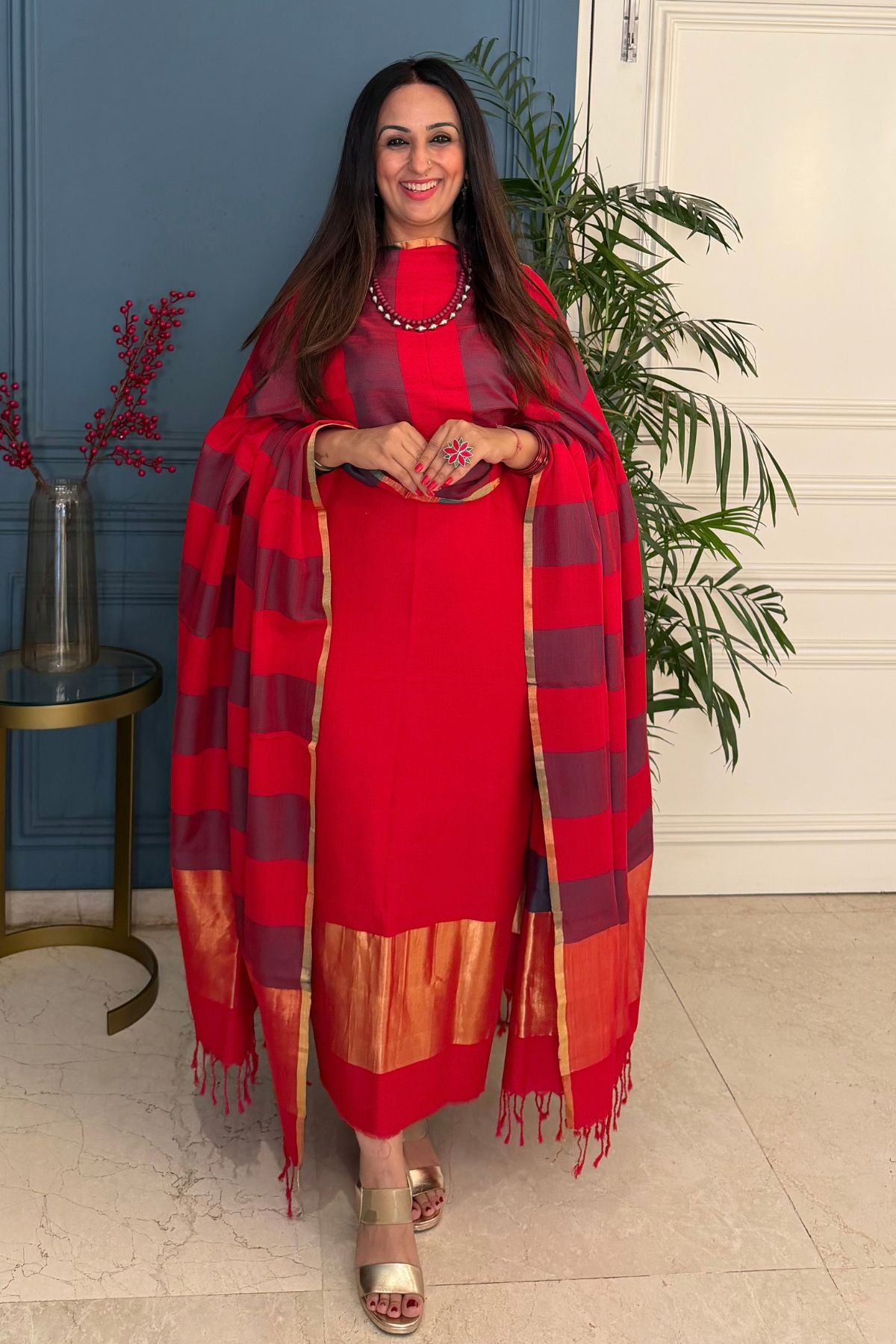 Maheshwari weave kurta dupatta set on cotton silk
