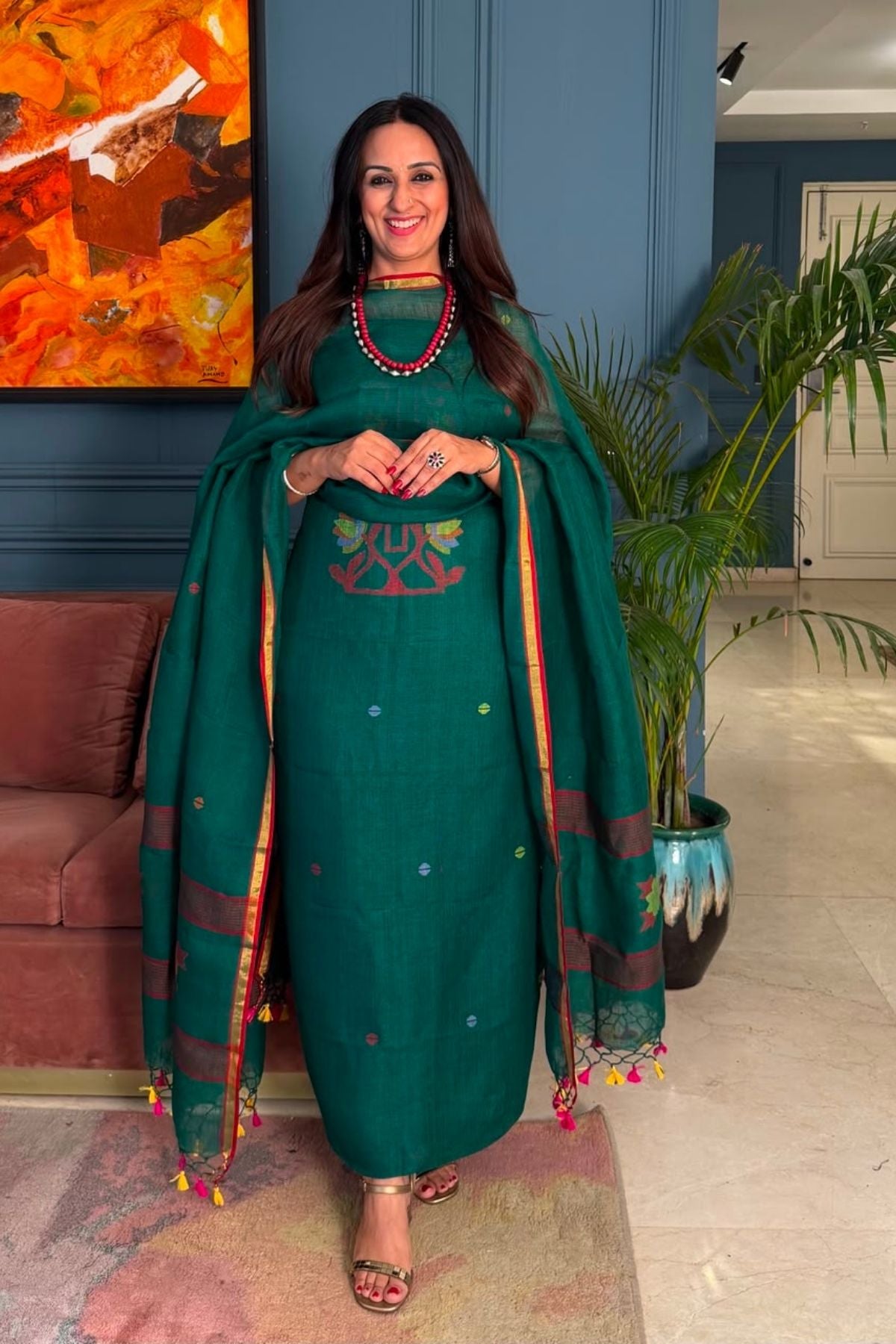Jamdani weave kurta dupatta set on 100 count linen by linen!!