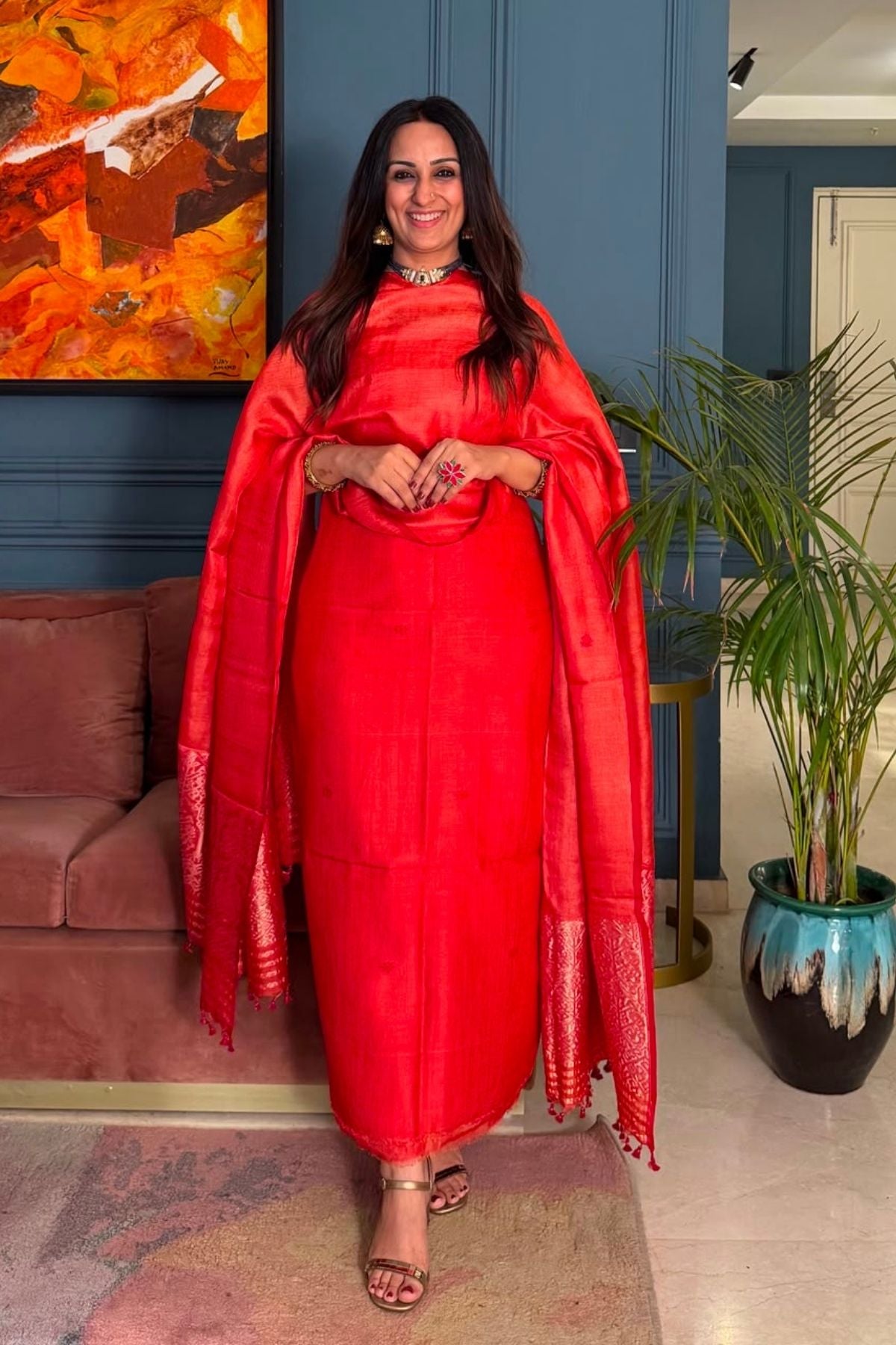 Tangail weave on Pure Tussar Silk -Kurta Dupatta set