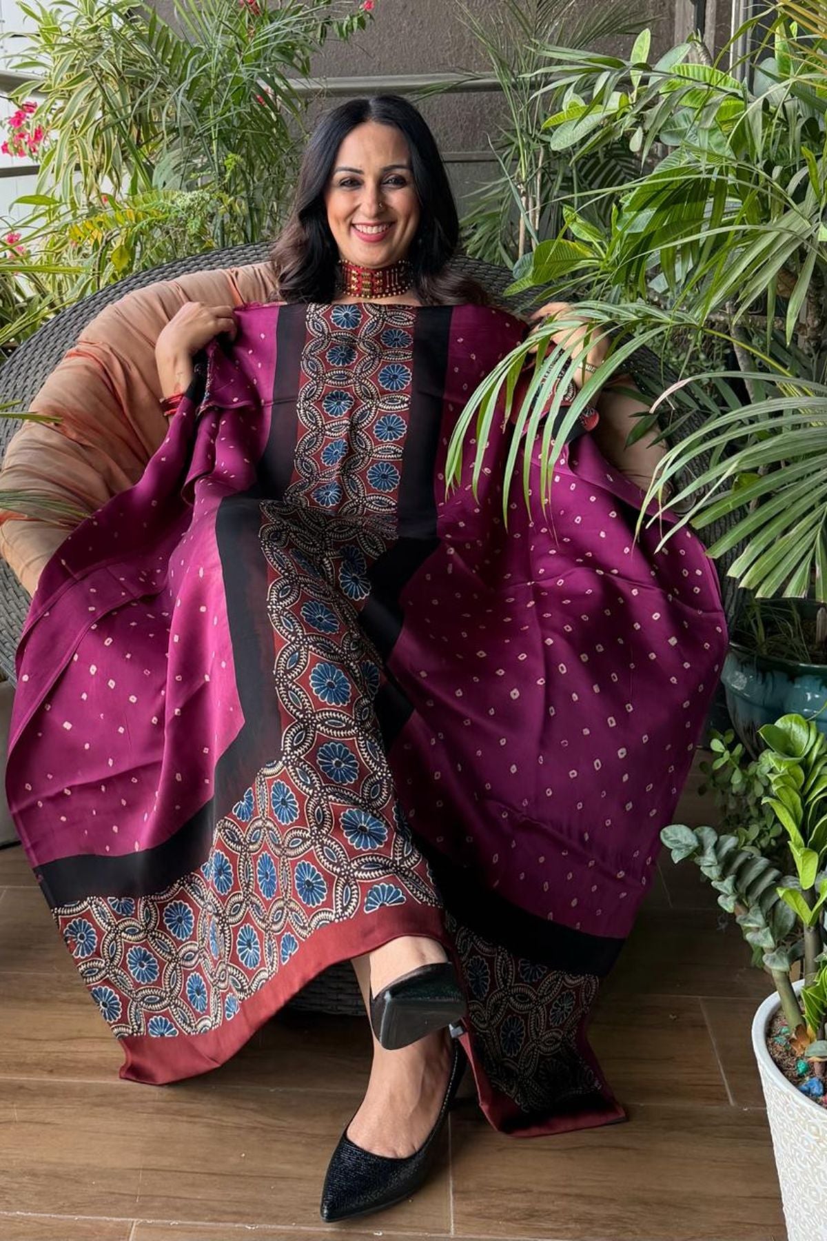 Handblocked Ajrakh Bandhani modal kurta fabric!!!
