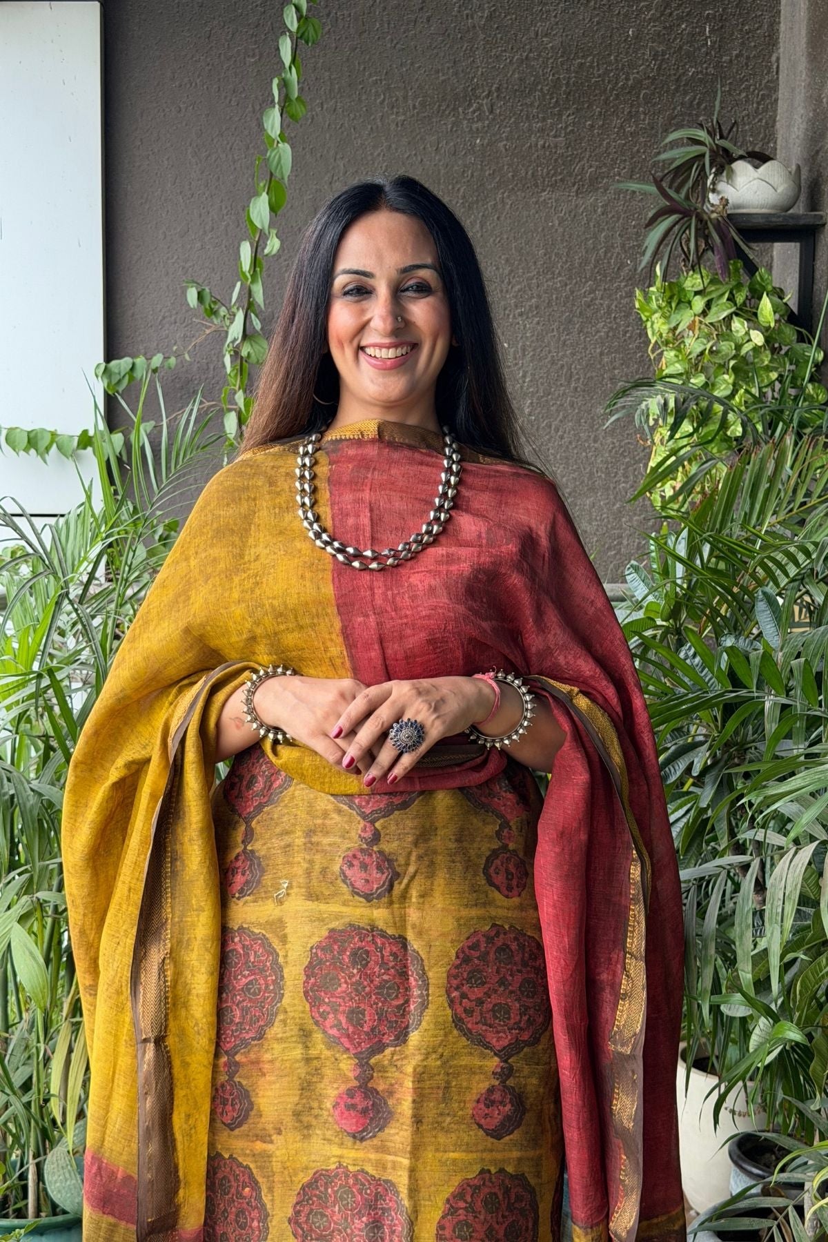 Handblocked with Pomegranate peel kurta dupatta sets in Maheshwari!!