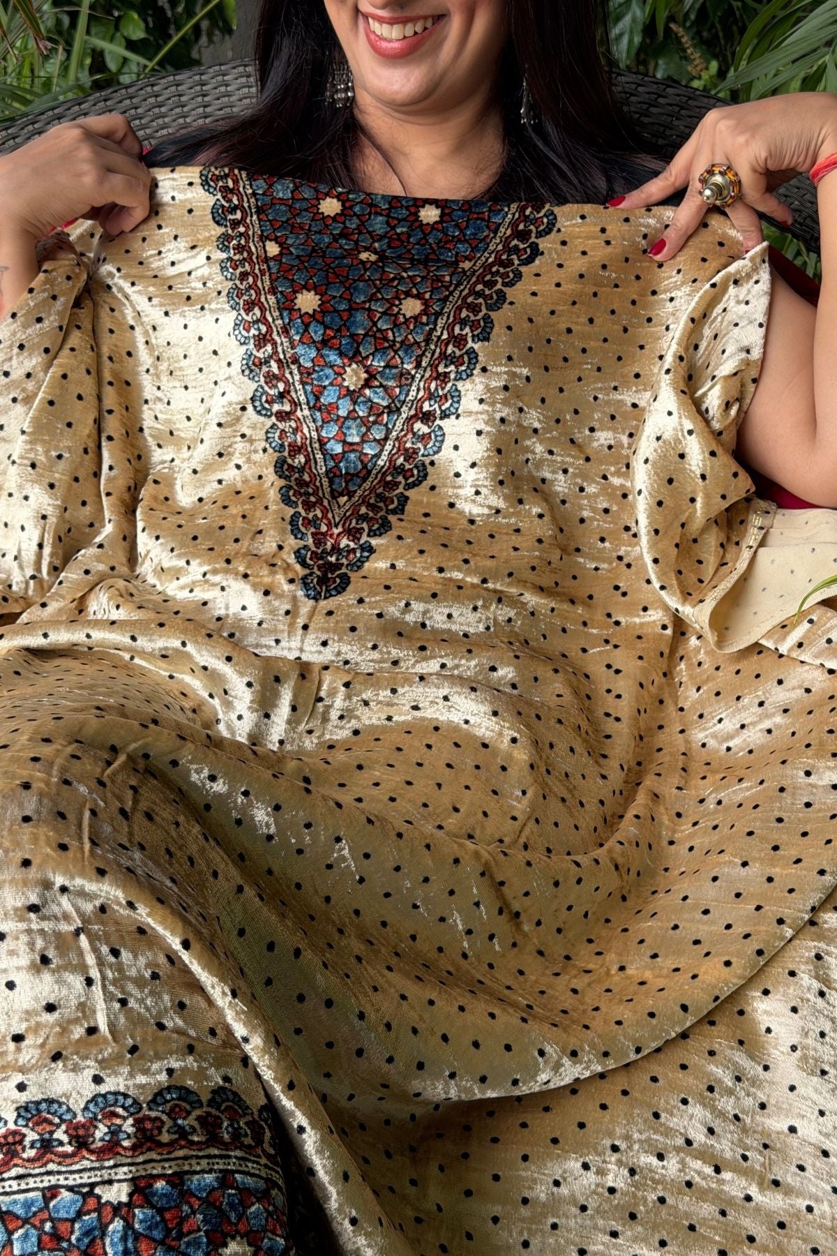 Handblocked Ajrakh kurta fabric only!!