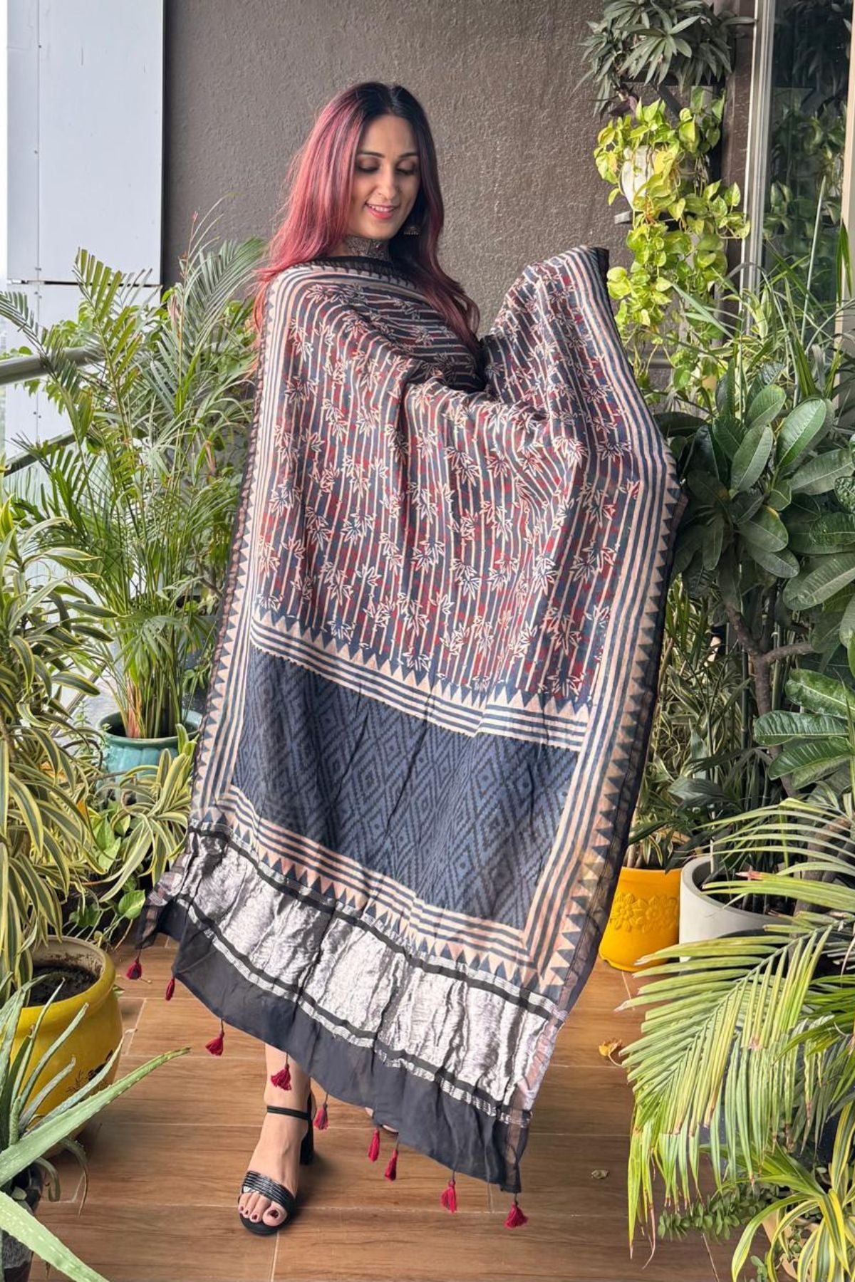 Ajrakh Pure Chanderi Silk Kurta Dupatta Sets with Lagdi patta