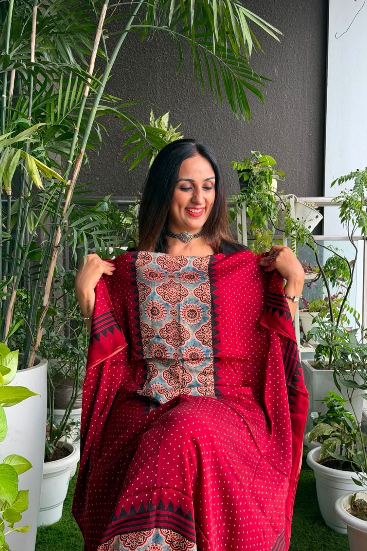 Ajrakh kurta fabric on pure modal !!