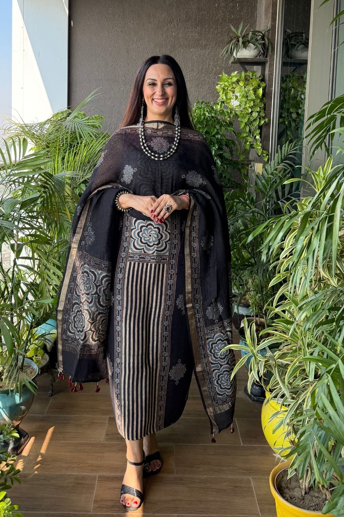 Ajrakh On Pure Linen Silk