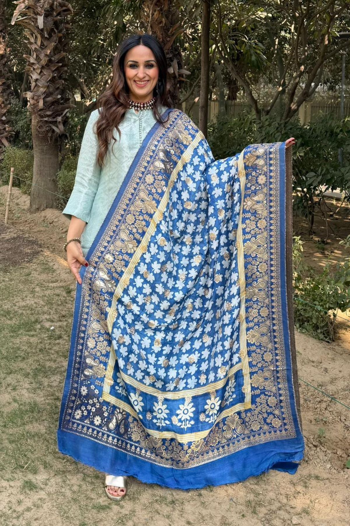 Banarasi dola silk dupatta with Bagh hand block