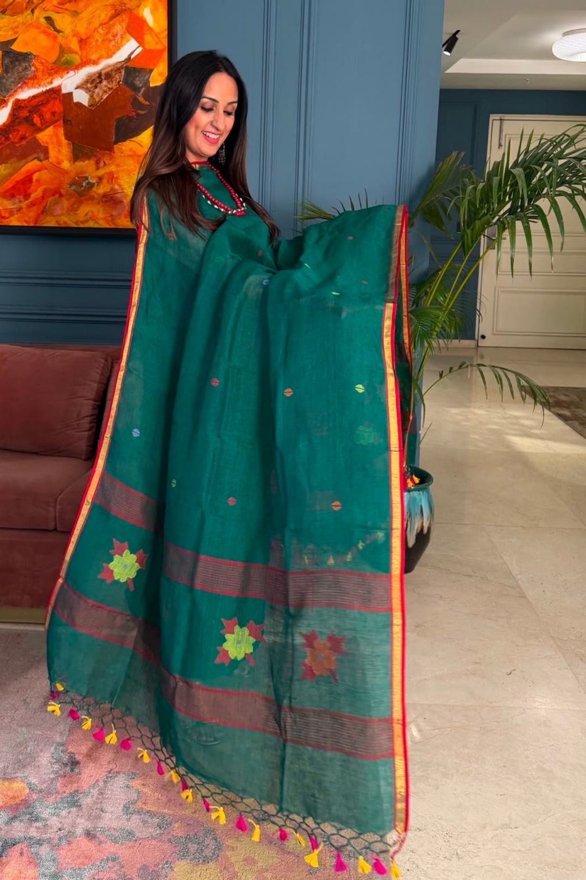 Jamdani weave kurta dupatta set on 100 count linen by linen!!