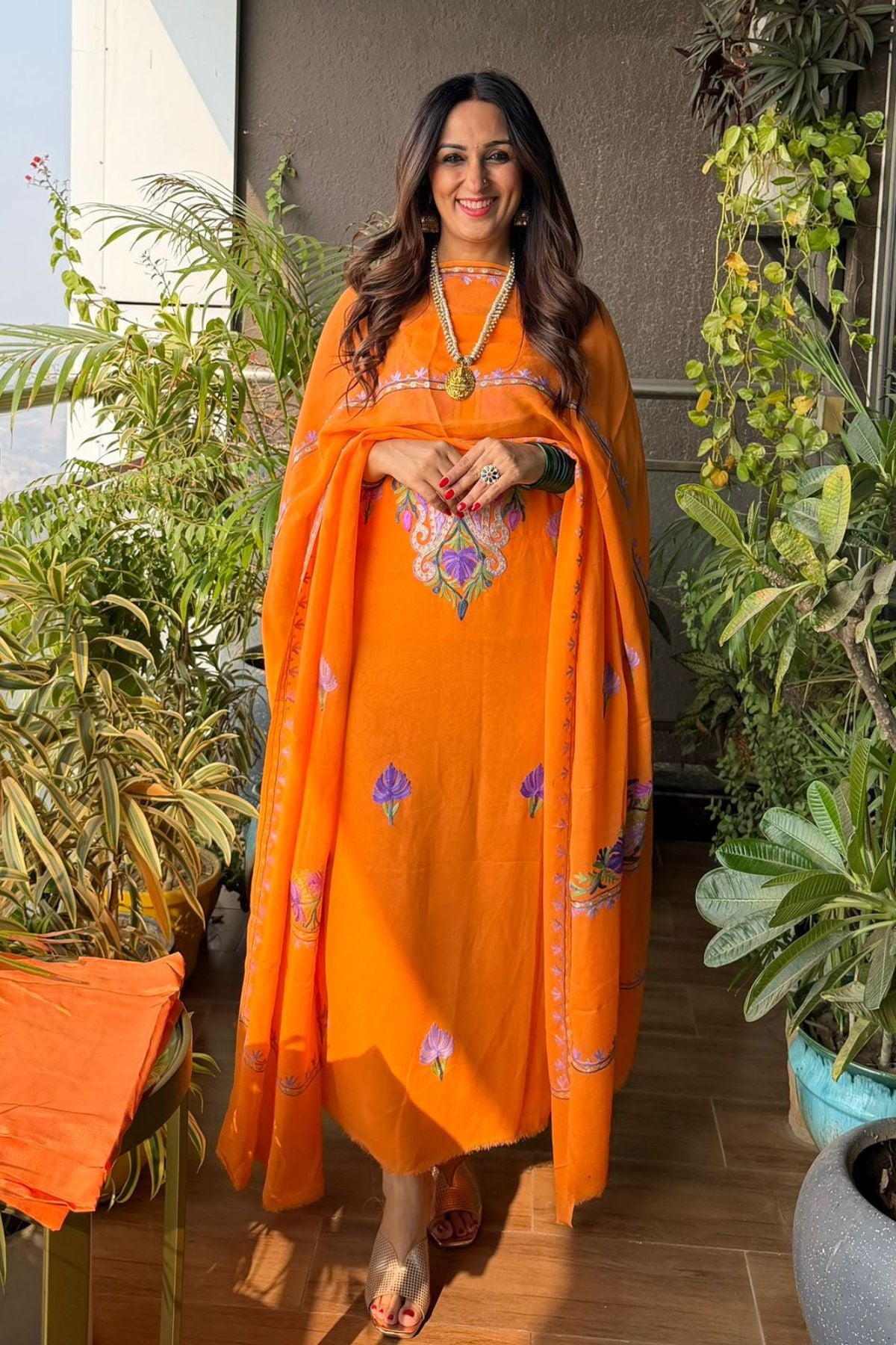 Georgette full suit set with Kashmiri embroidery