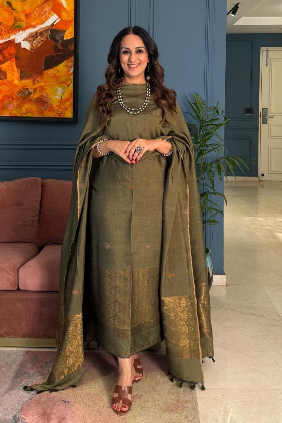 Premium Bangalore cotton with Banarasi weave kurta dupatta sets