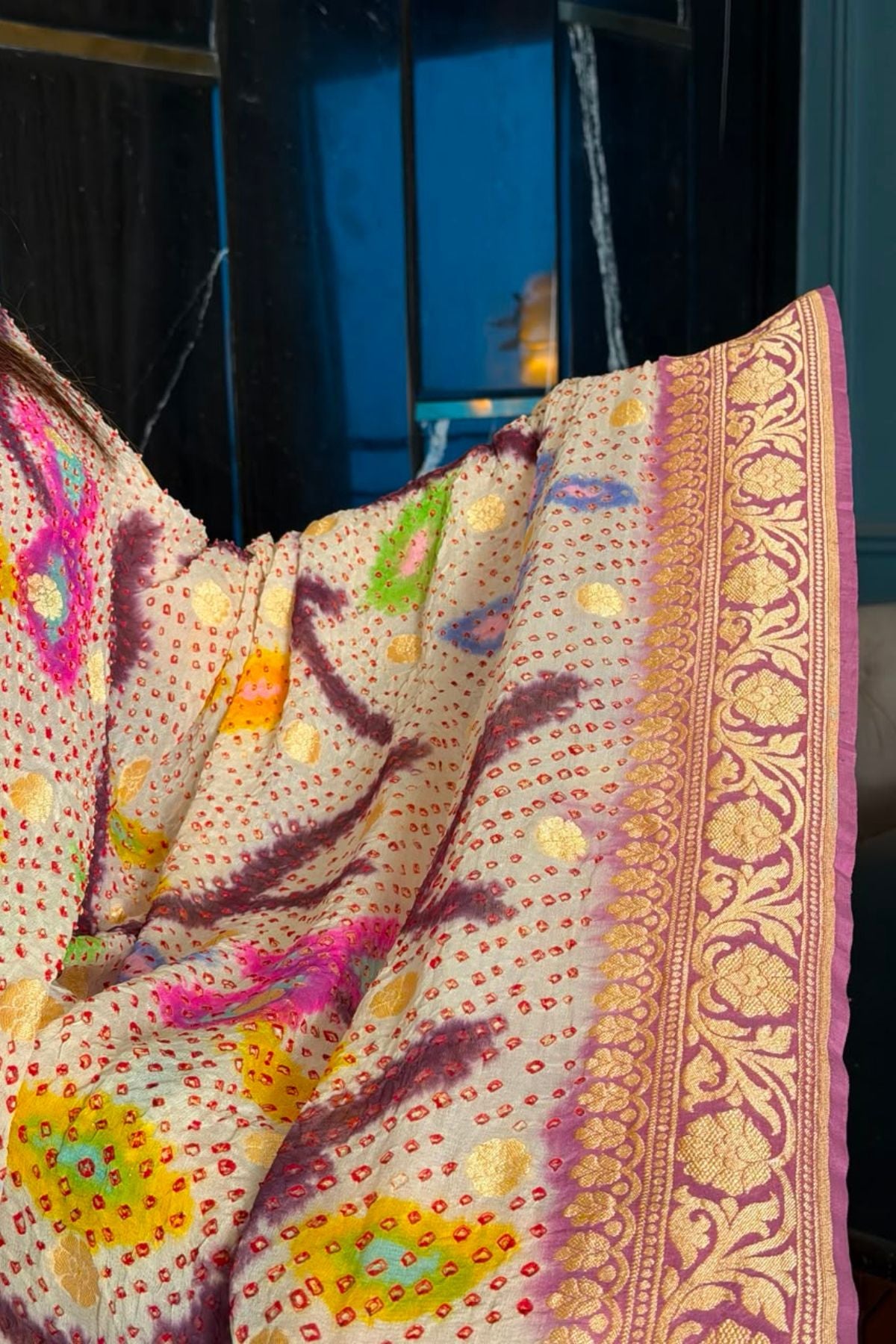 Banarasi khaddi georgette with red Bandhani full set!!!