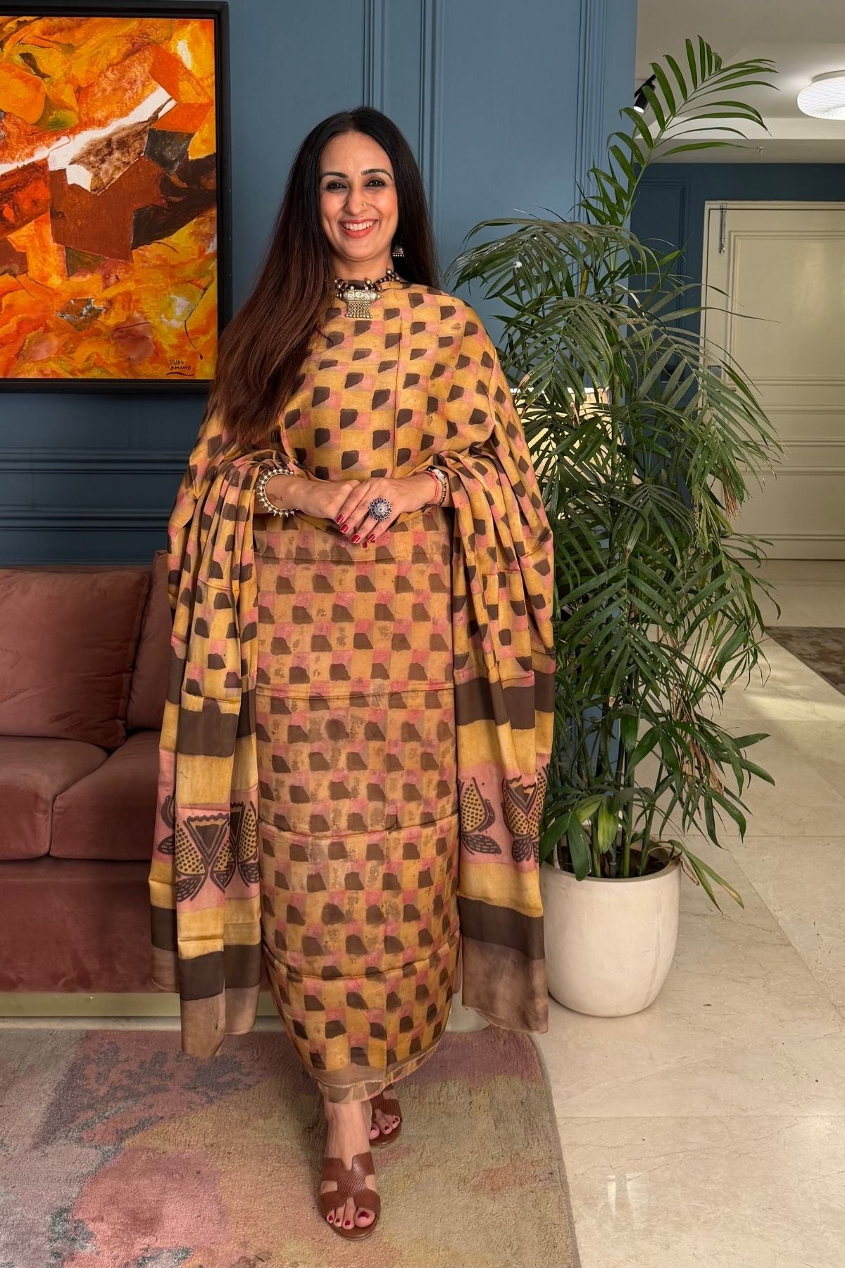 Pomegranate peel Handblock on Premium Modal fabric!!